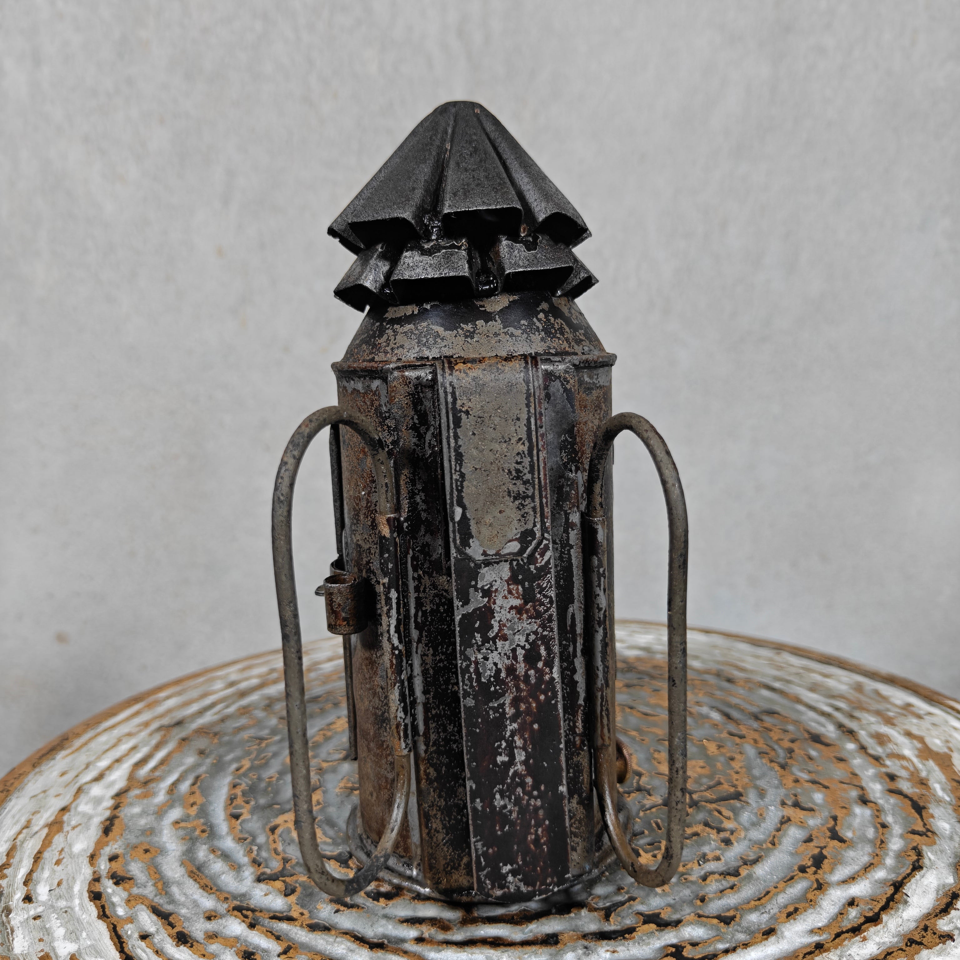 Rare Antique Bullseye Police Lantern – 19th Century Hand Signal Lantern with Candle Holder
