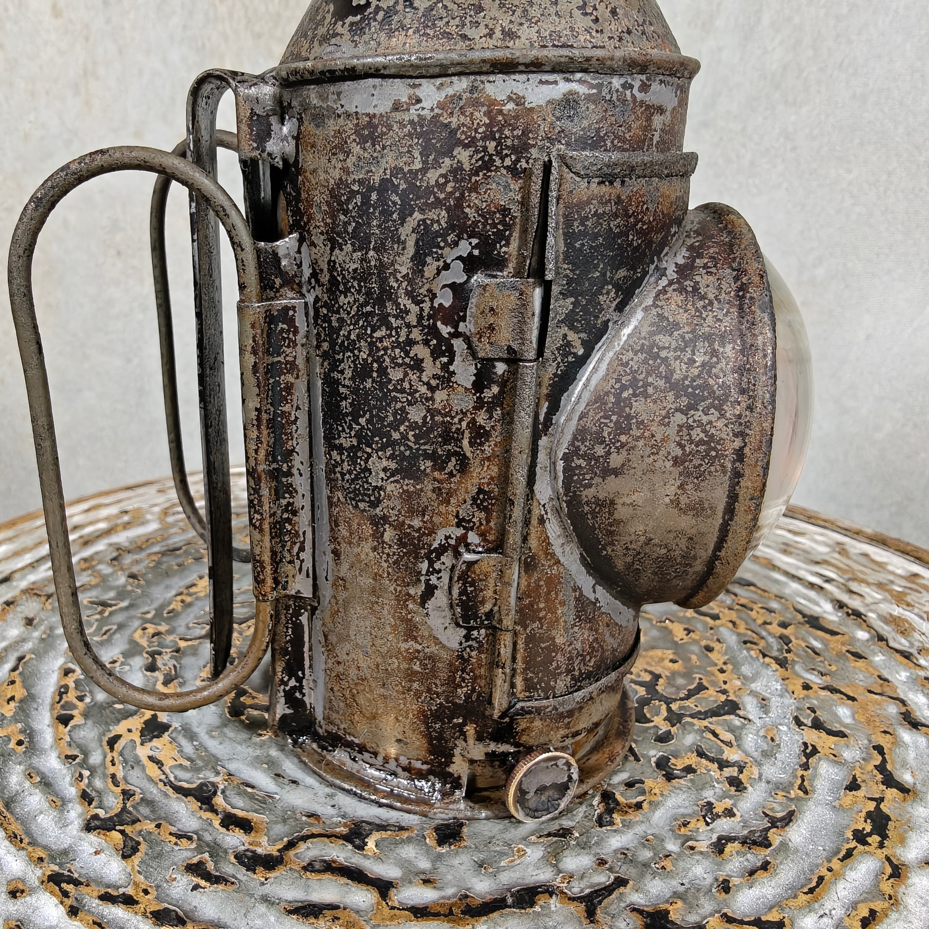 Rare Antique Bullseye Police Lantern – 19th Century Hand Signal Lantern with Candle Holder