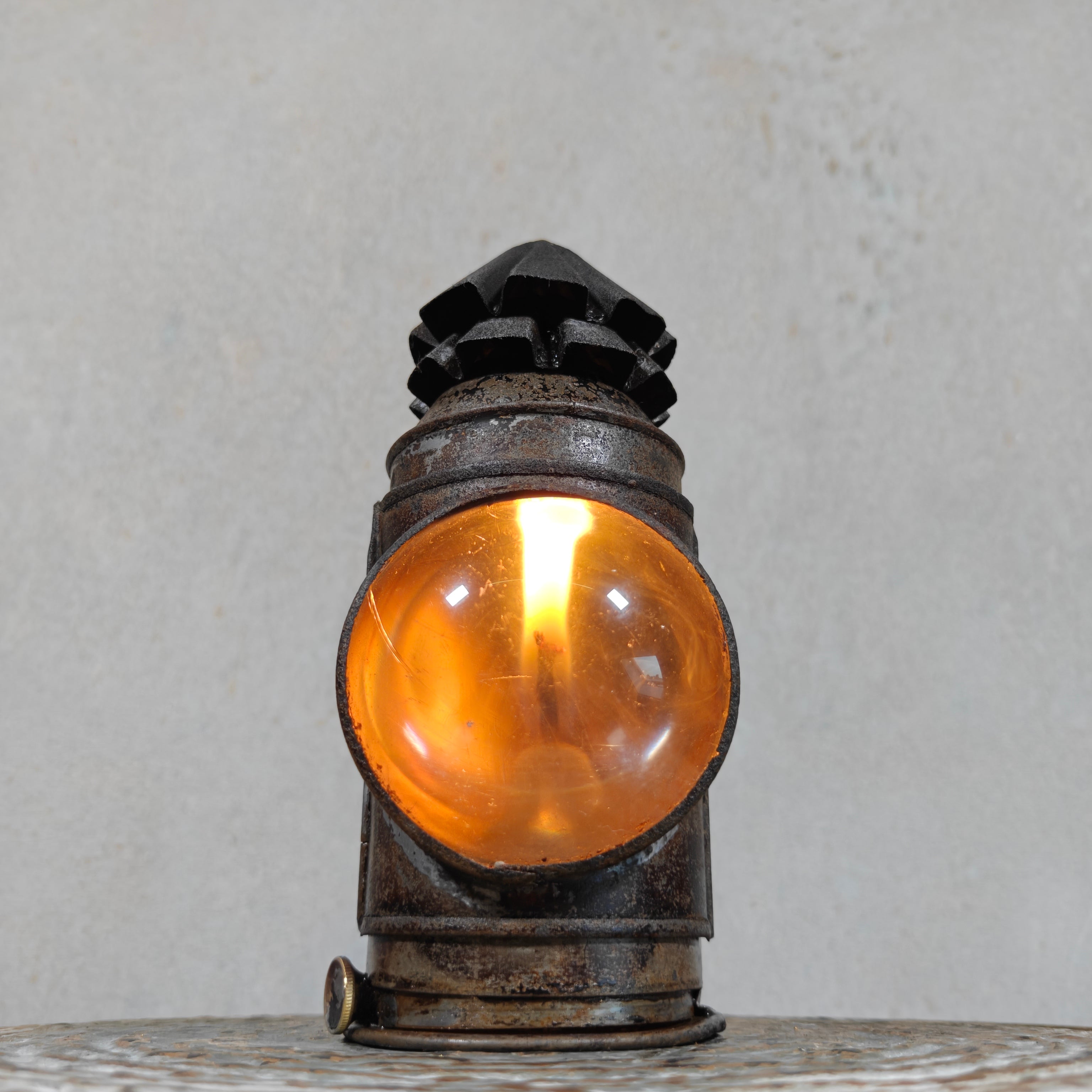 Rare Antique Bullseye Police Lantern – 19th Century Hand Signal Lantern with Candle Holder