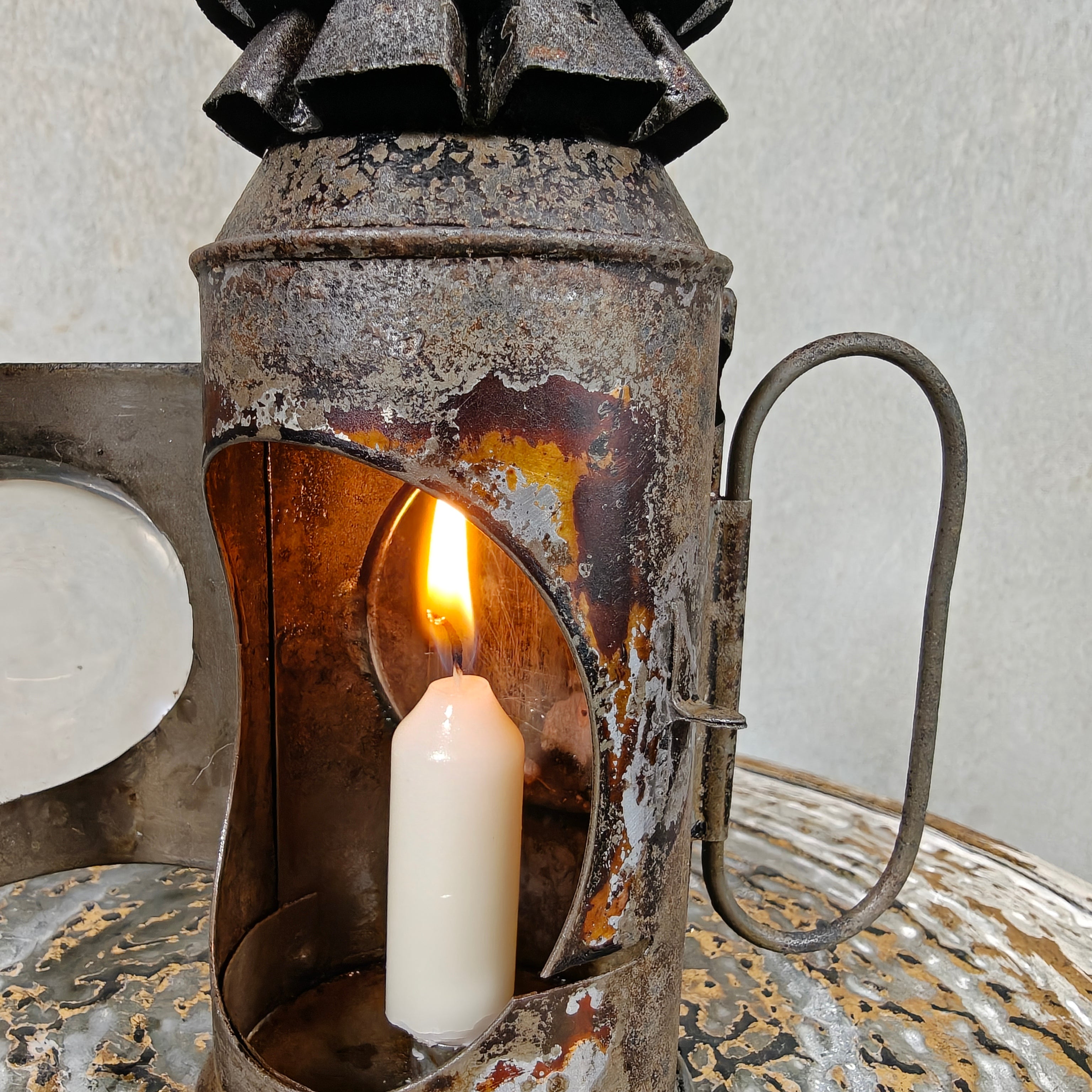 Rare Antique Bullseye Police Lantern – 19th Century Hand Signal Lantern with Candle Holder
