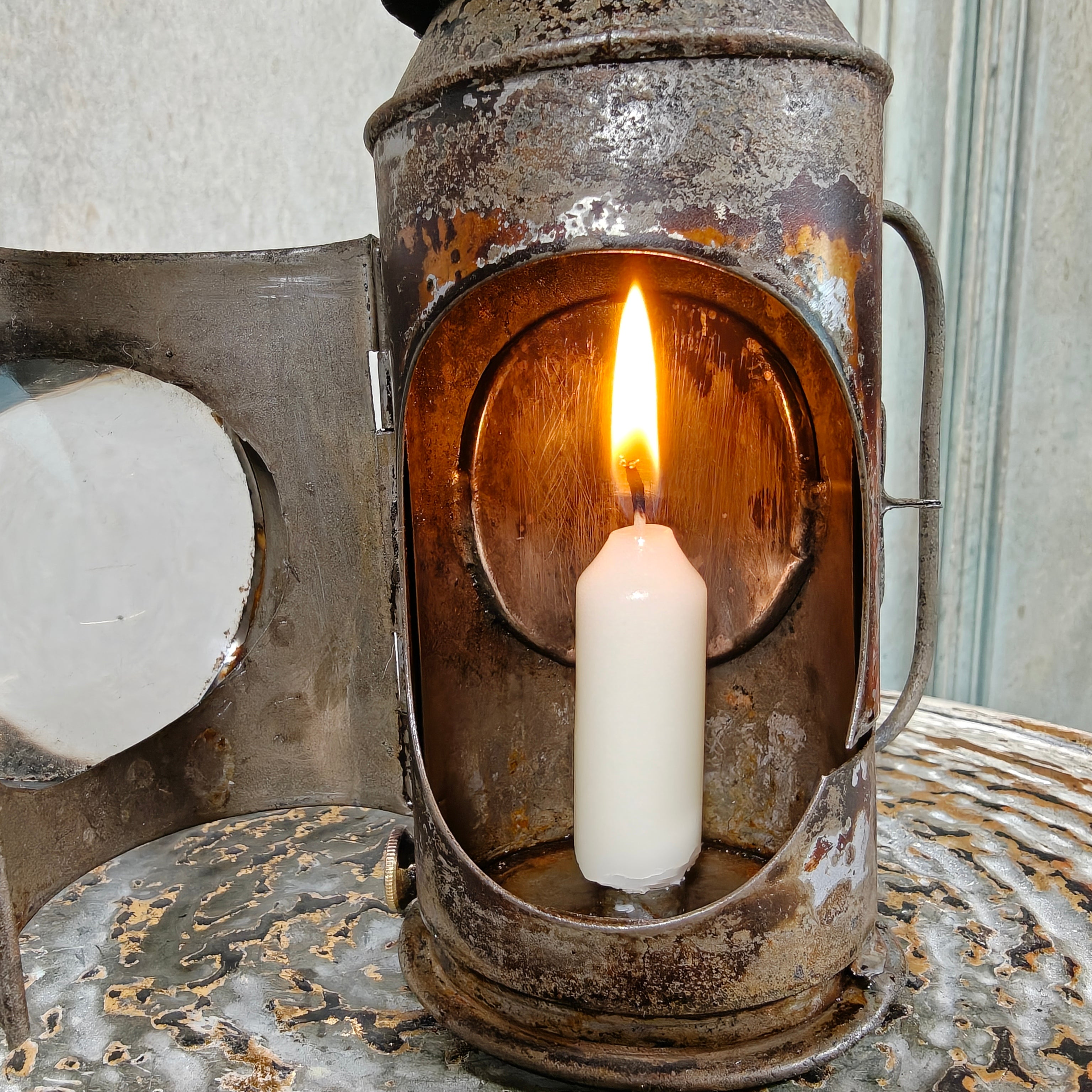 Rare Antique Bullseye Police Lantern – 19th Century Hand Signal Lantern with Candle Holder