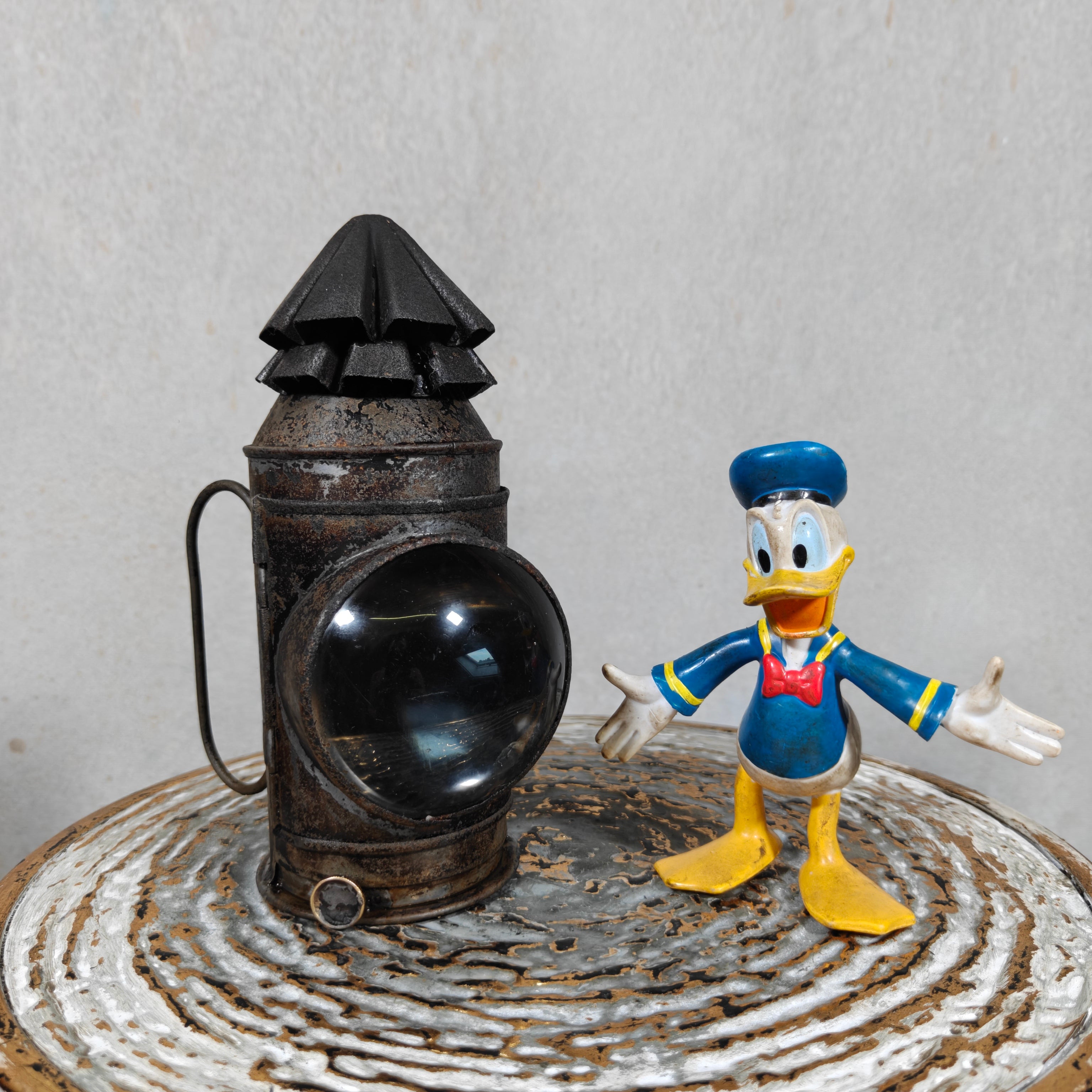 Rare Antique Bullseye Police Lantern – 19th Century Hand Signal Lantern with Candle Holder