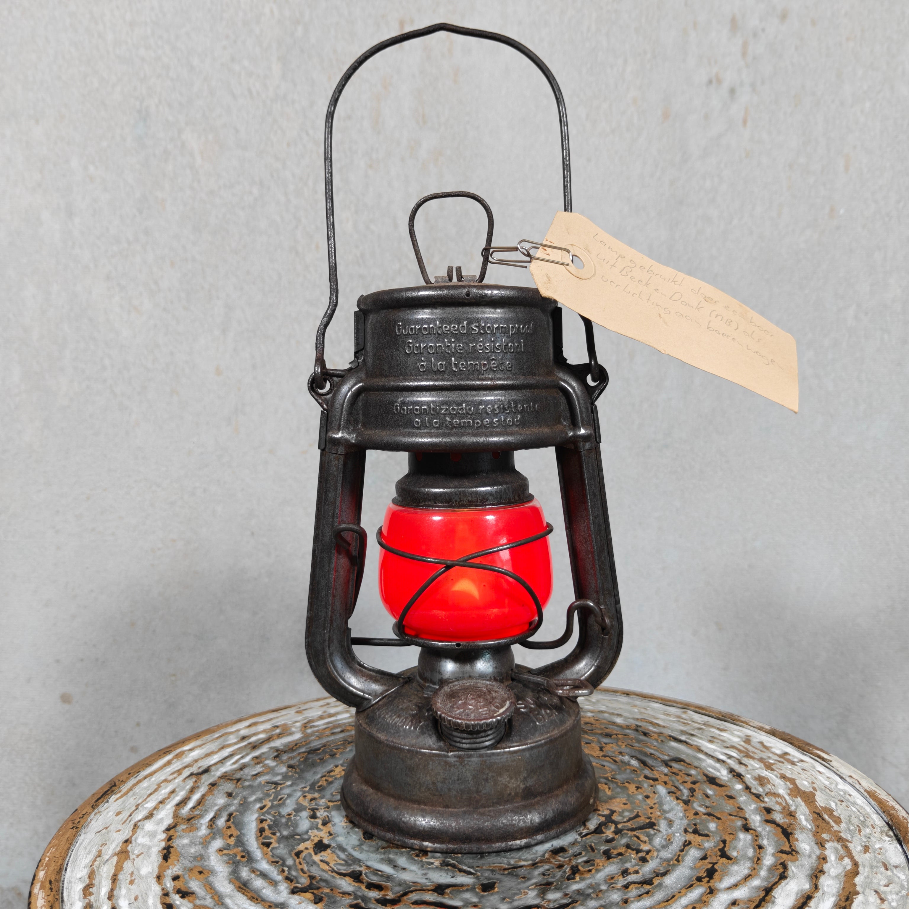 Rare Feuerhand 175 STK Oelab Sturmkappe Hurricane Lantern – West Germany Farm Wagon Lantern with Red Glass