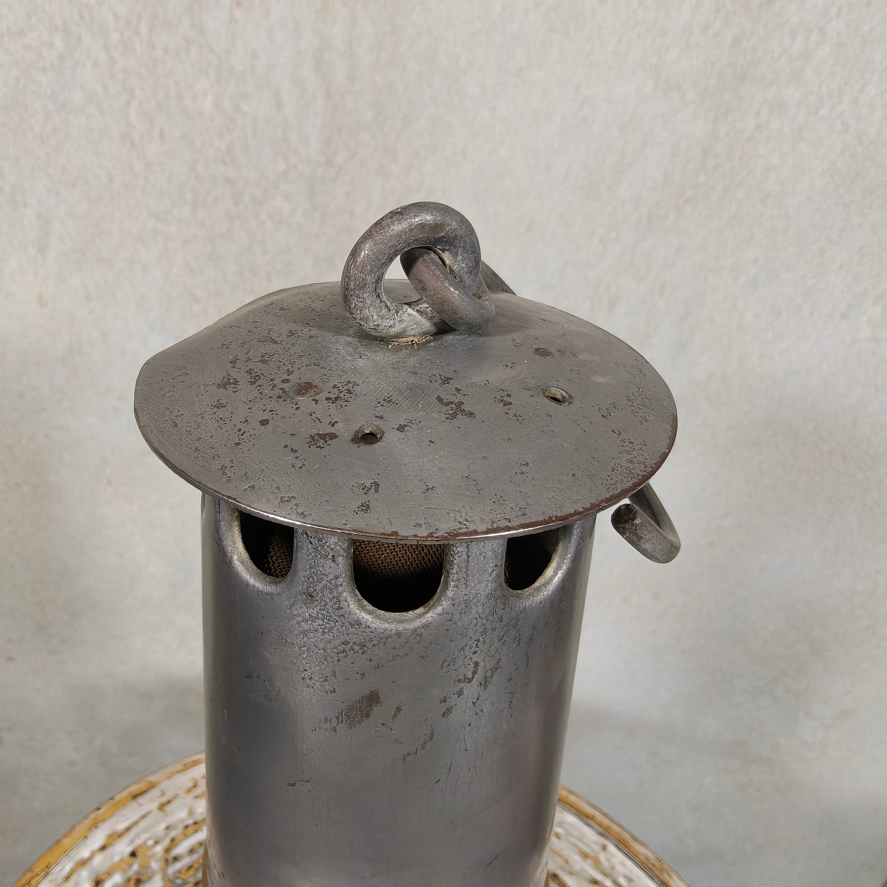 Antique Master Miner’s Lamp with Val Saint Lambert D.S.4 Glass – Oil Mining Lamp circa 1900