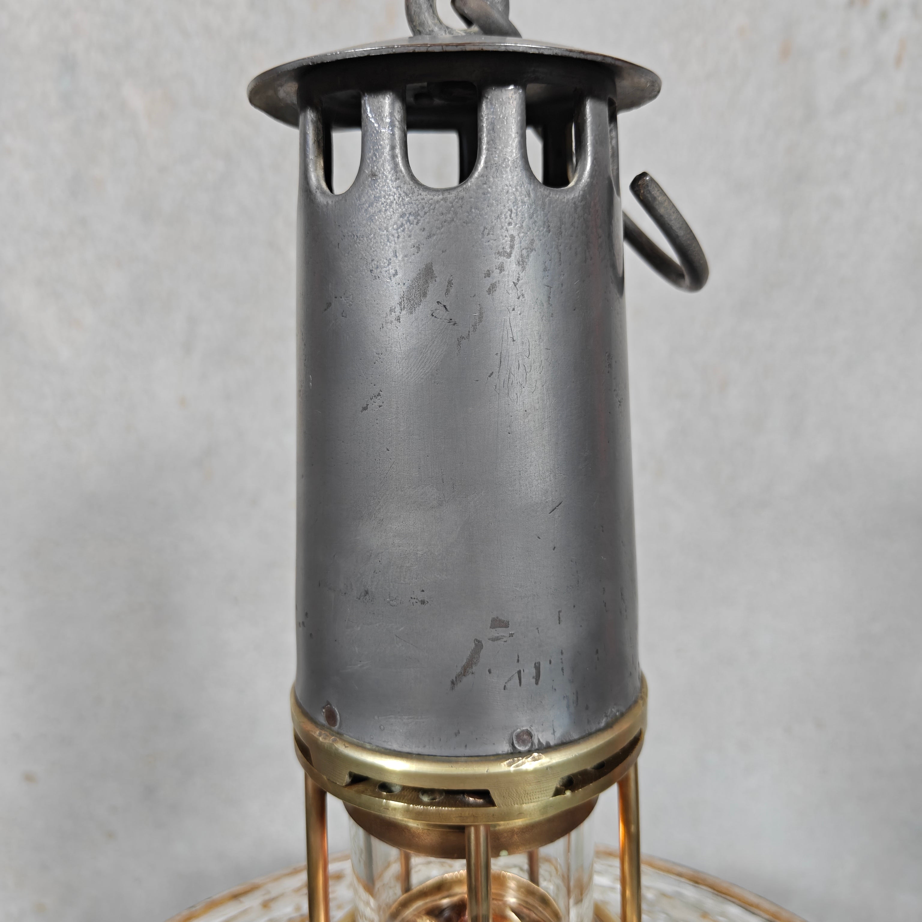 Antique Master Miner’s Lamp with Val Saint Lambert D.S.4 Glass – Oil Mining Lamp circa 1900