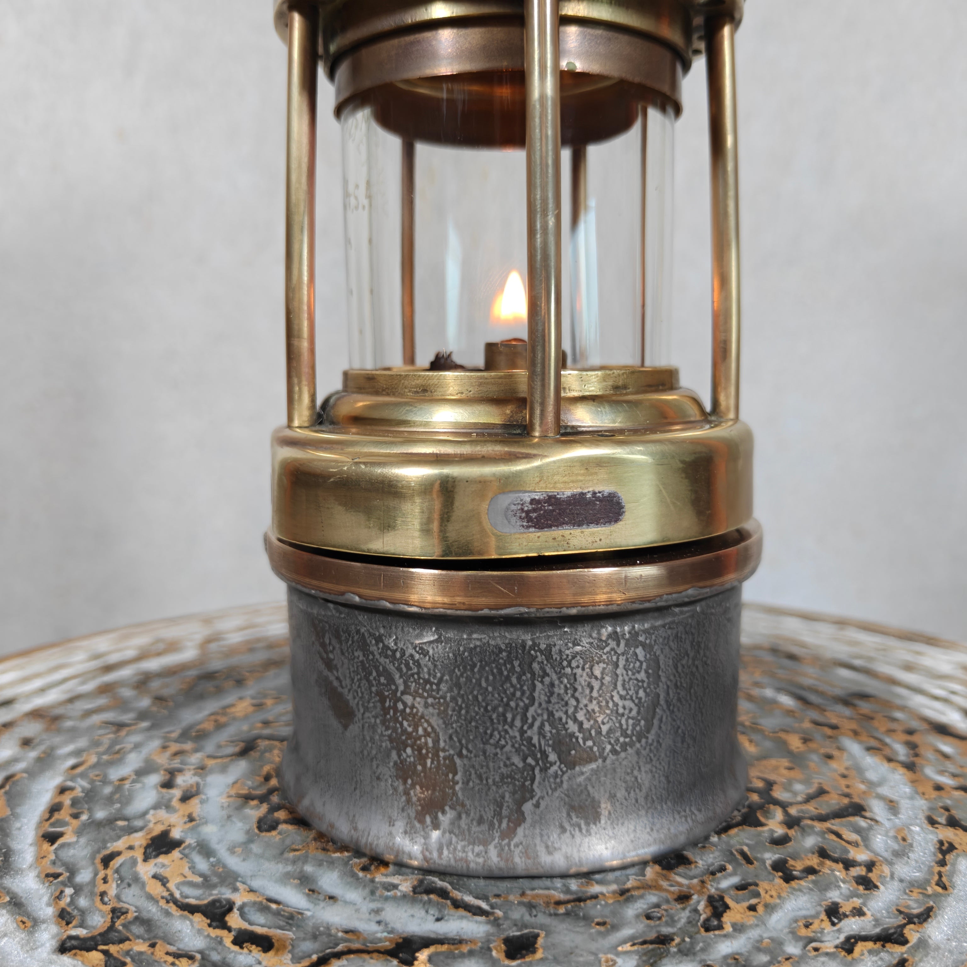 Antique Master Miner’s Lamp with Val Saint Lambert D.S.4 Glass – Oil Mining Lamp circa 1900