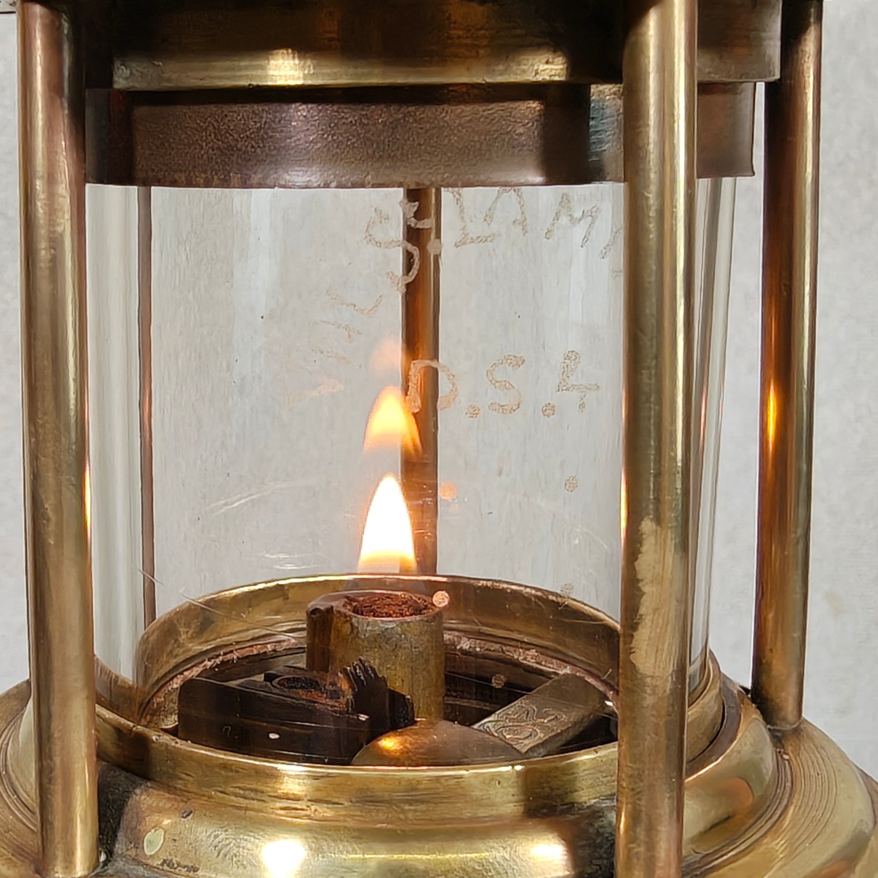 Antique Master Miner’s Lamp with Val Saint Lambert D.S.4 Glass – Oil Mining Lamp circa 1900