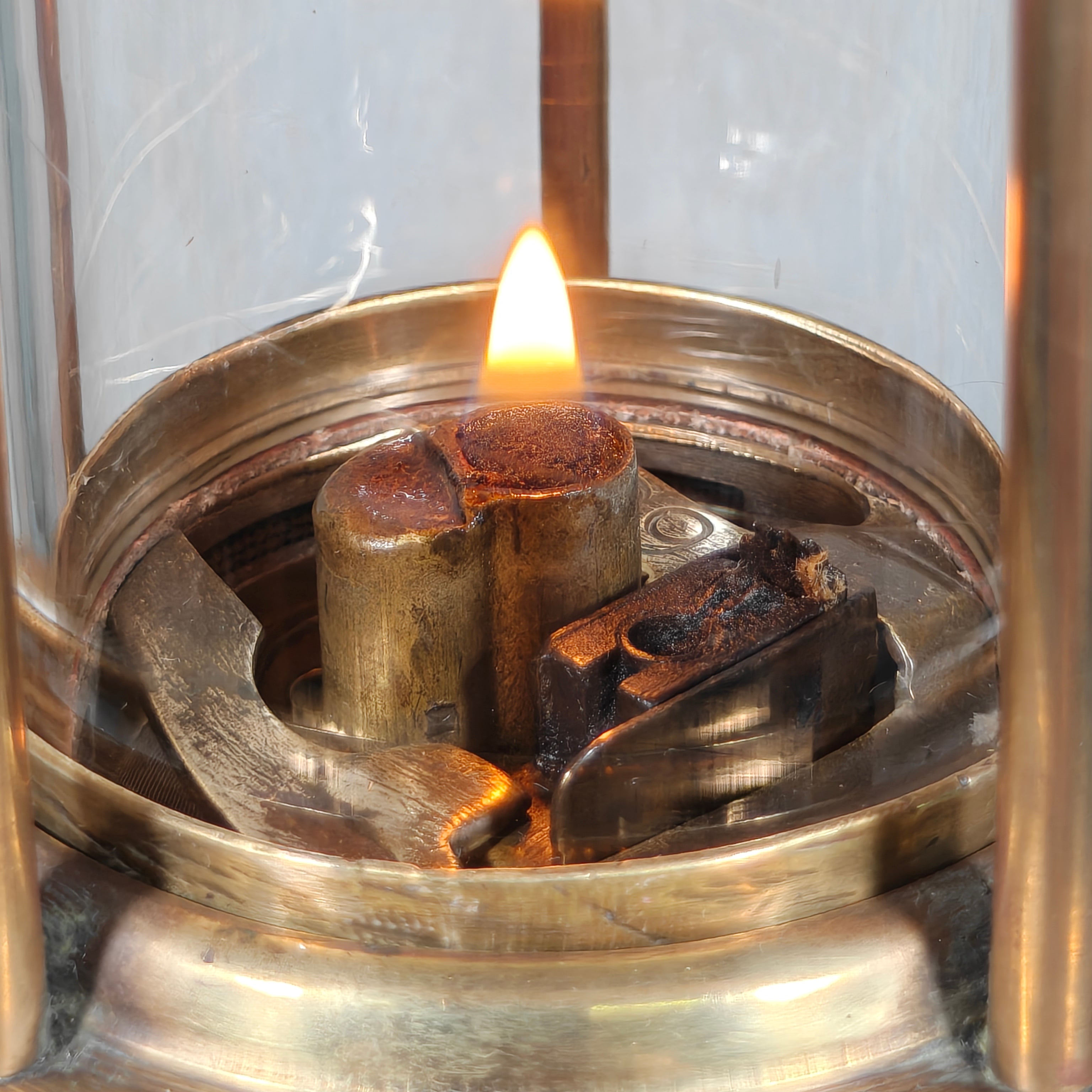 Antique Master Miner’s Lamp with Val Saint Lambert D.S.4 Glass – Oil Mining Lamp circa 1900