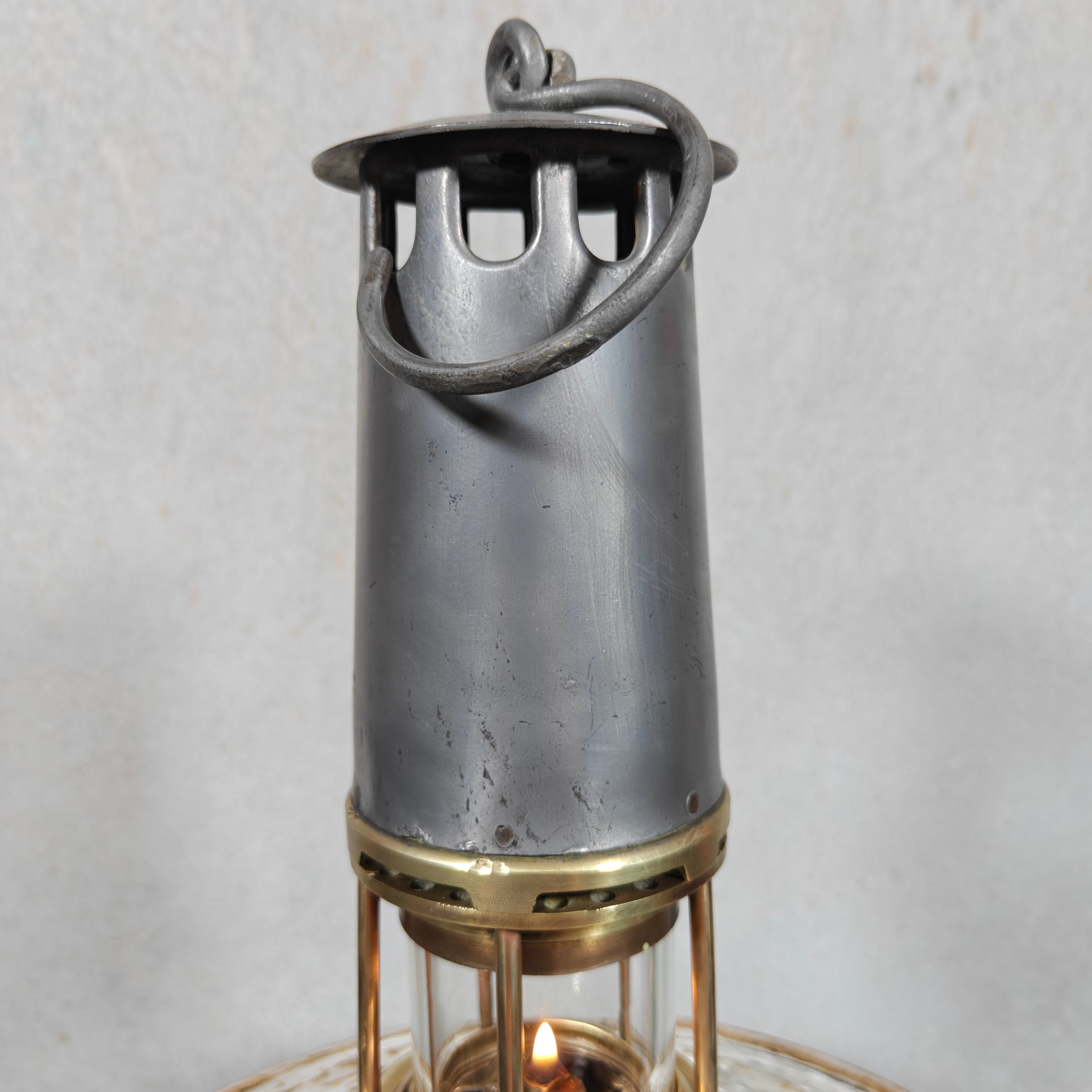 Antique Master Miner’s Lamp with Val Saint Lambert D.S.4 Glass – Oil Mining Lamp circa 1900