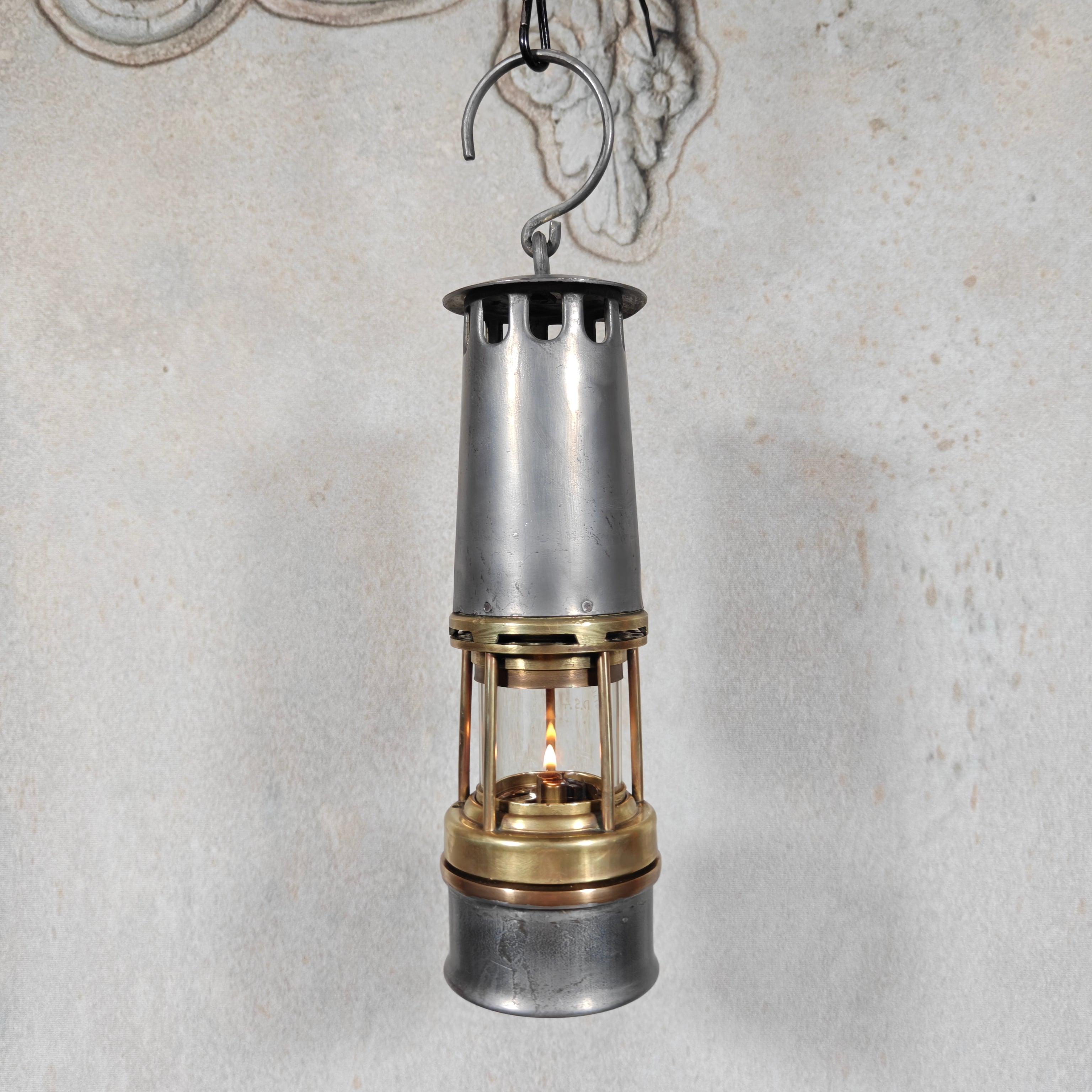 Antique Master Miner’s Lamp with Val Saint Lambert D.S.4 Glass – Oil Mining Lamp circa 1900