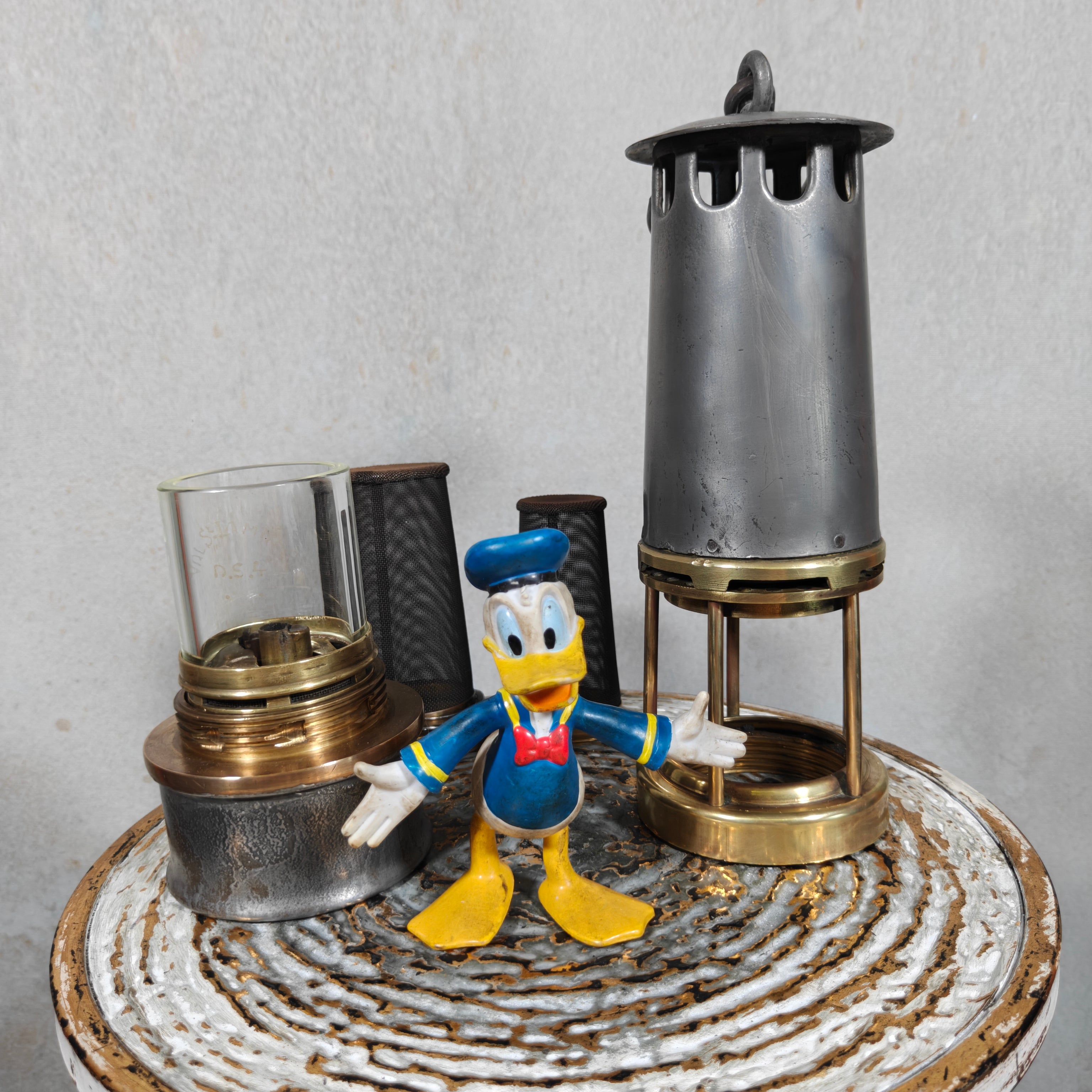 Antique Master Miner’s Lamp with Val Saint Lambert D.S.4 Glass – Oil Mining Lamp circa 1900