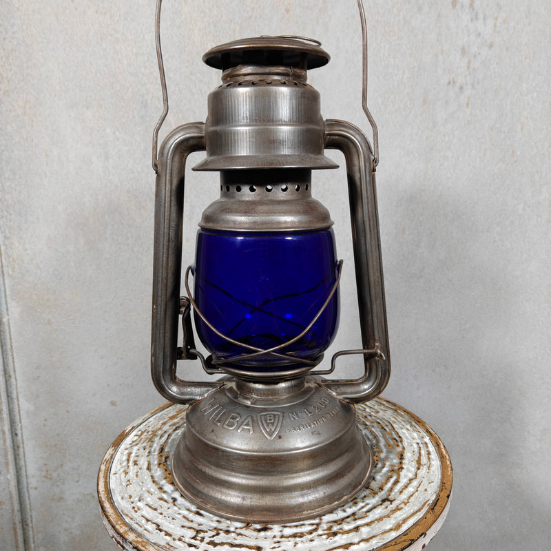 Wilba L200 hurricane lantern, side view showing the globe and burner assembly
