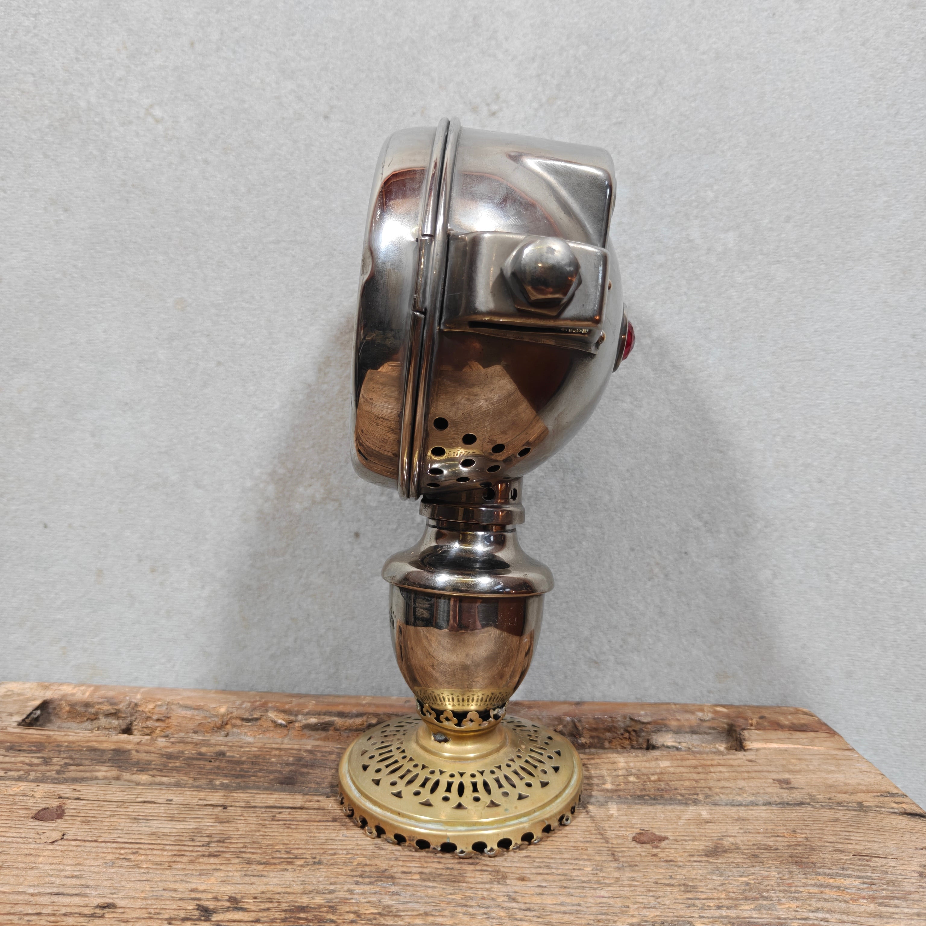 Antique Automobile Side Lamp with Red Rear Lens, ca. 1900–1930 – Rare Burner, Working Condition – Early Car Lighting, Automobilia