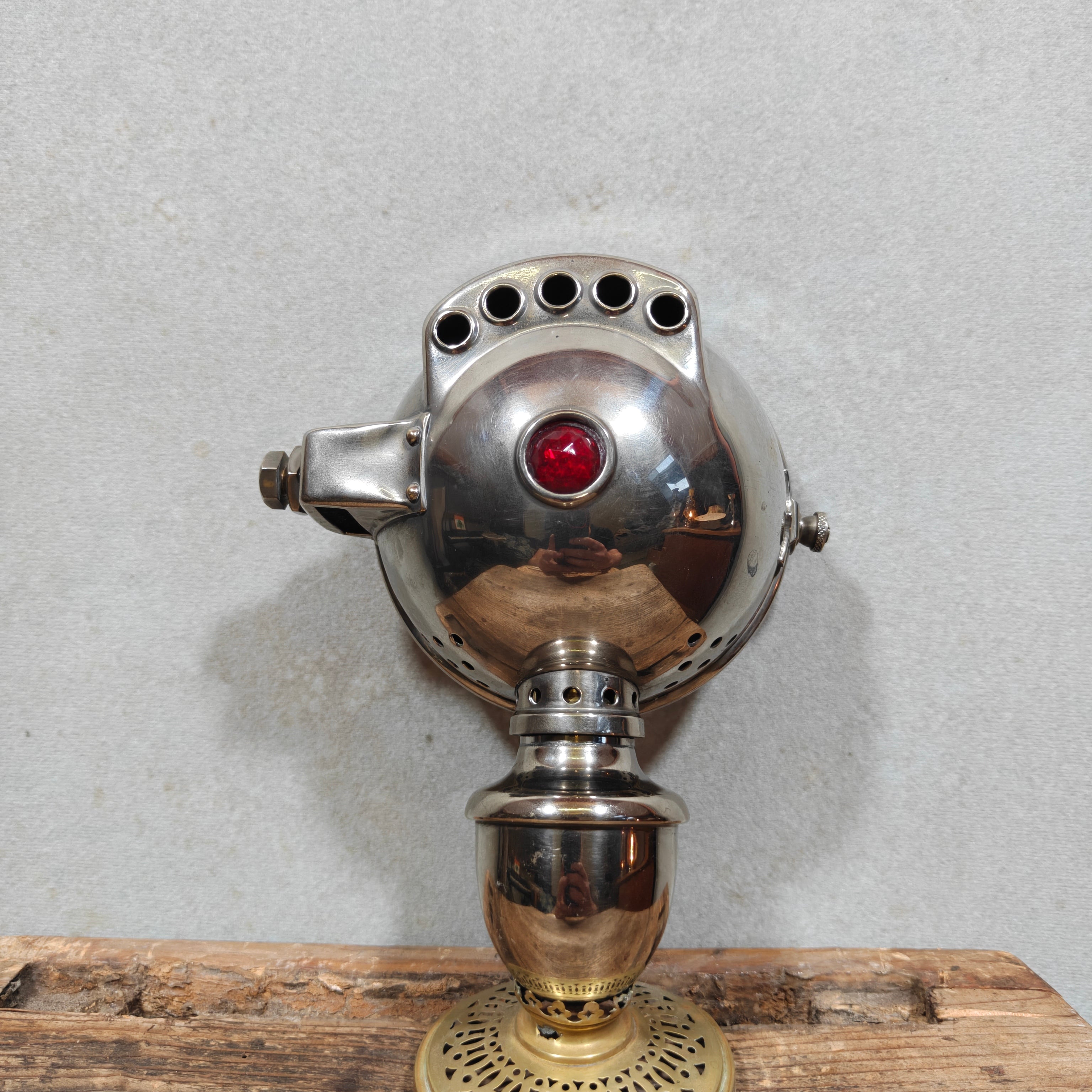 Antique Automobile Side Lamp with Red Rear Lens, ca. 1900–1930 – Rare Burner, Working Condition – Early Car Lighting, Automobilia