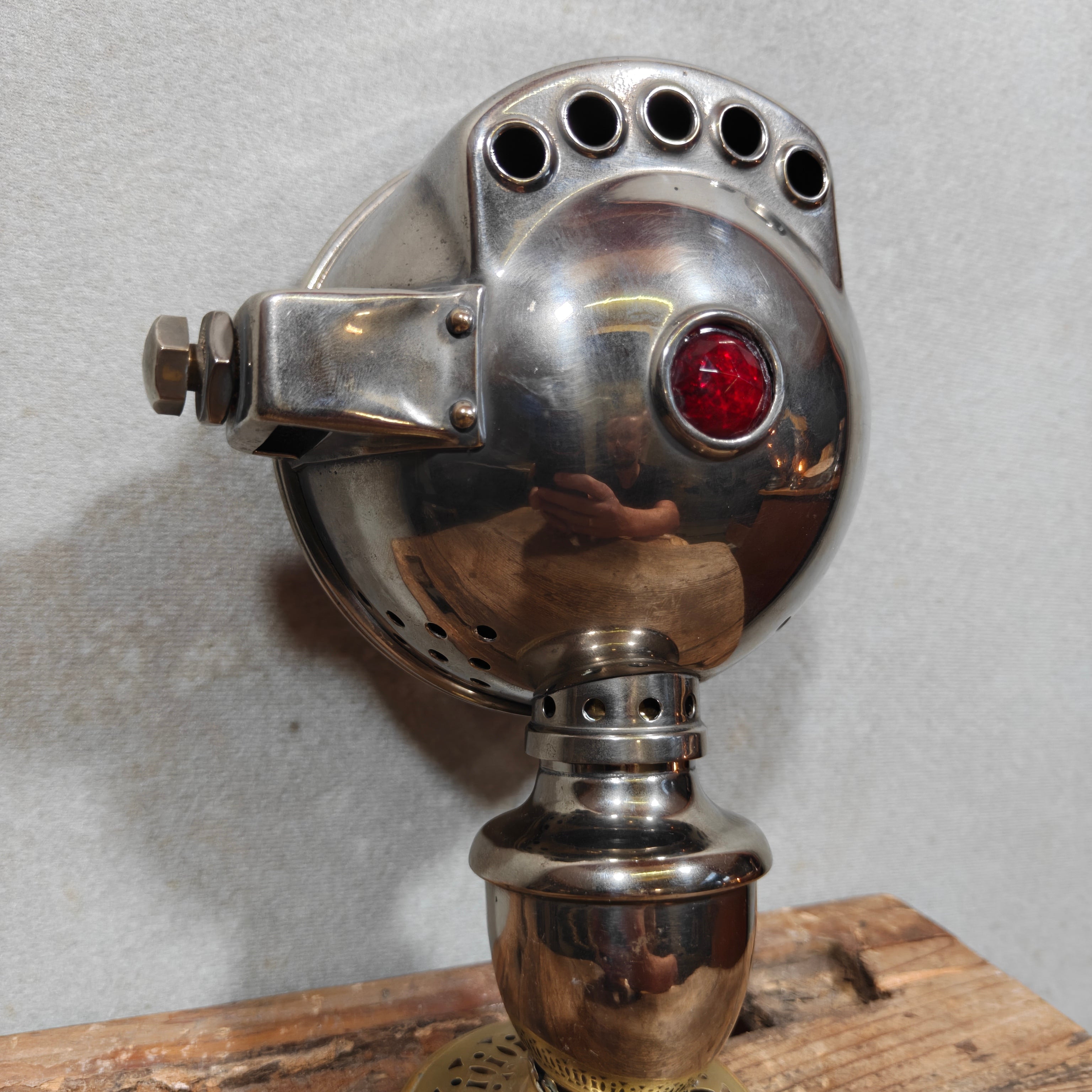 Antique Automobile Side Lamp with Red Rear Lens, ca. 1900–1930 – Rare Burner, Working Condition – Early Car Lighting, Automobilia