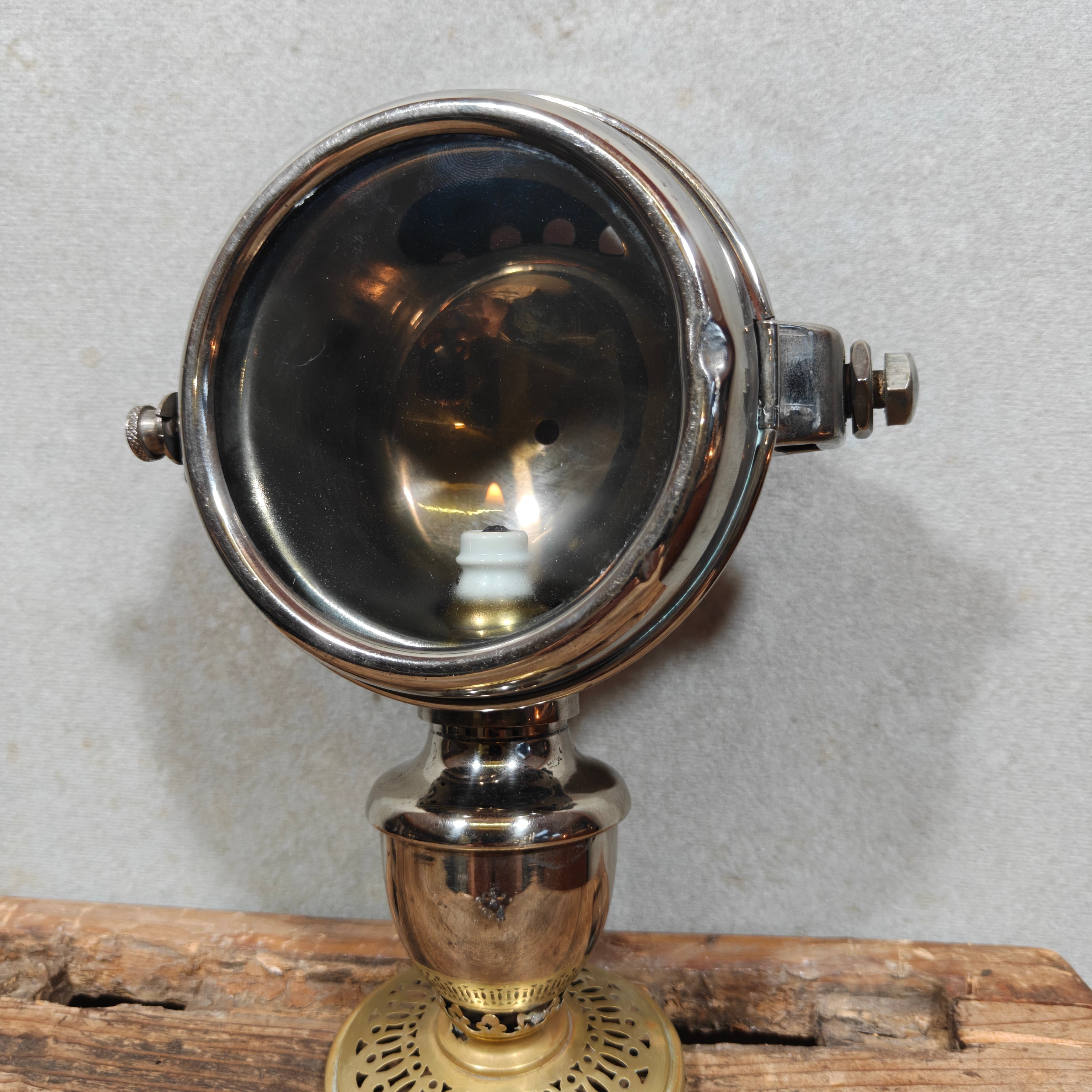 Antique Automobile Side Lamp with Red Rear Lens, ca. 1900–1930 – Rare Burner, Working Condition – Early Car Lighting, Automobilia
