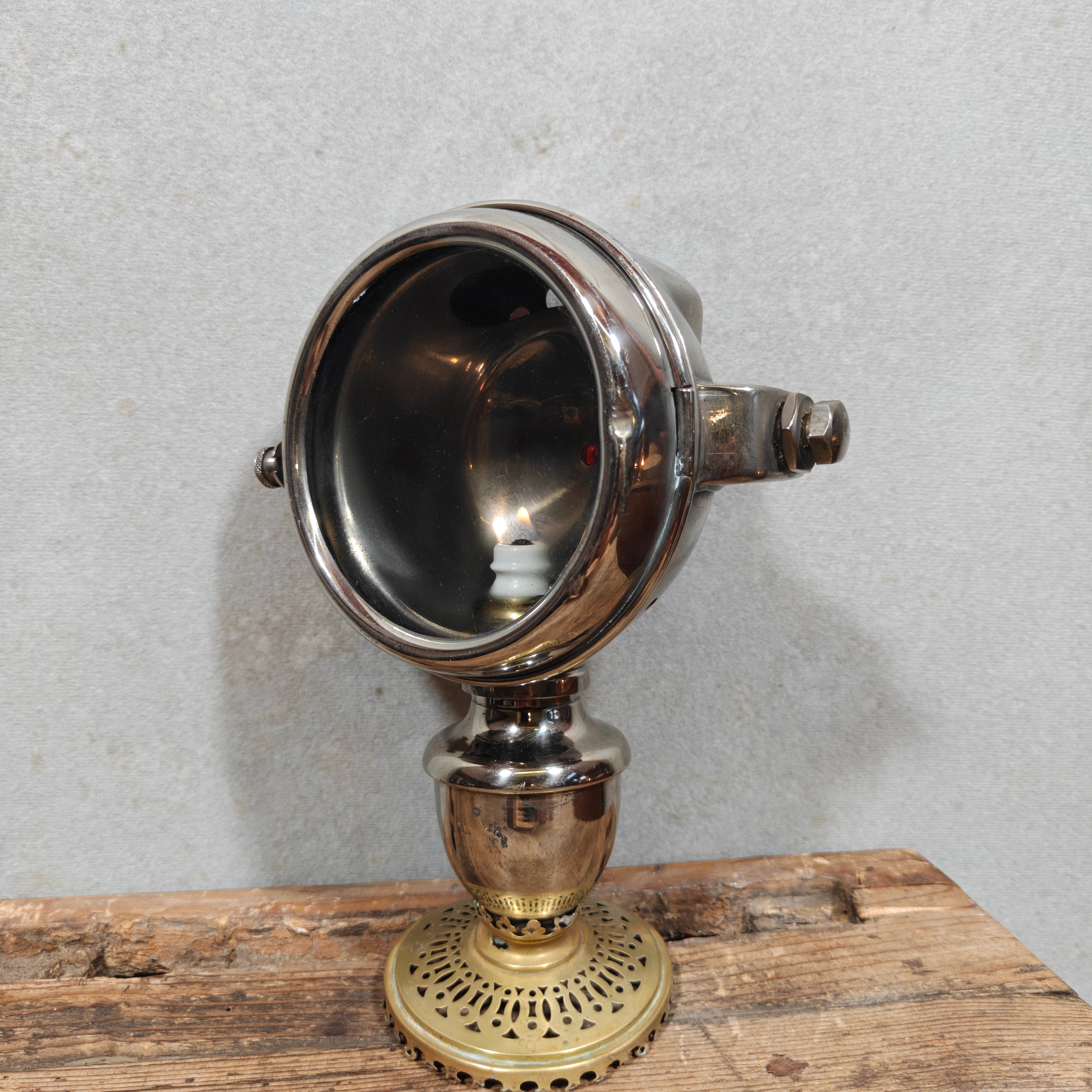 Antique Automobile Side Lamp with Red Rear Lens, ca. 1900–1930 – Rare Burner, Working Condition – Early Car Lighting, Automobilia