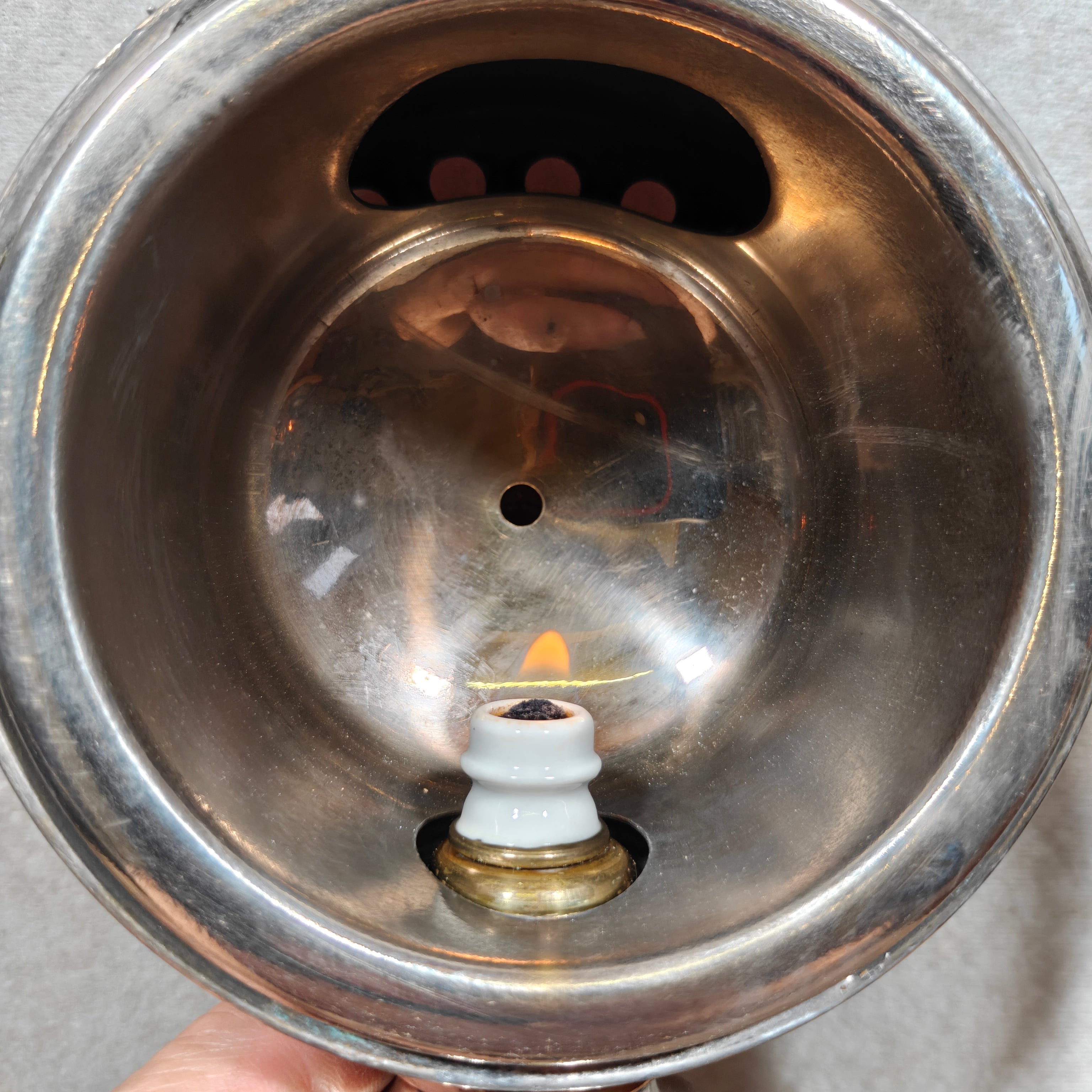 Antique Automobile Side Lamp with Red Rear Lens, ca. 1900–1930 – Rare Burner, Working Condition – Early Car Lighting, Automobilia