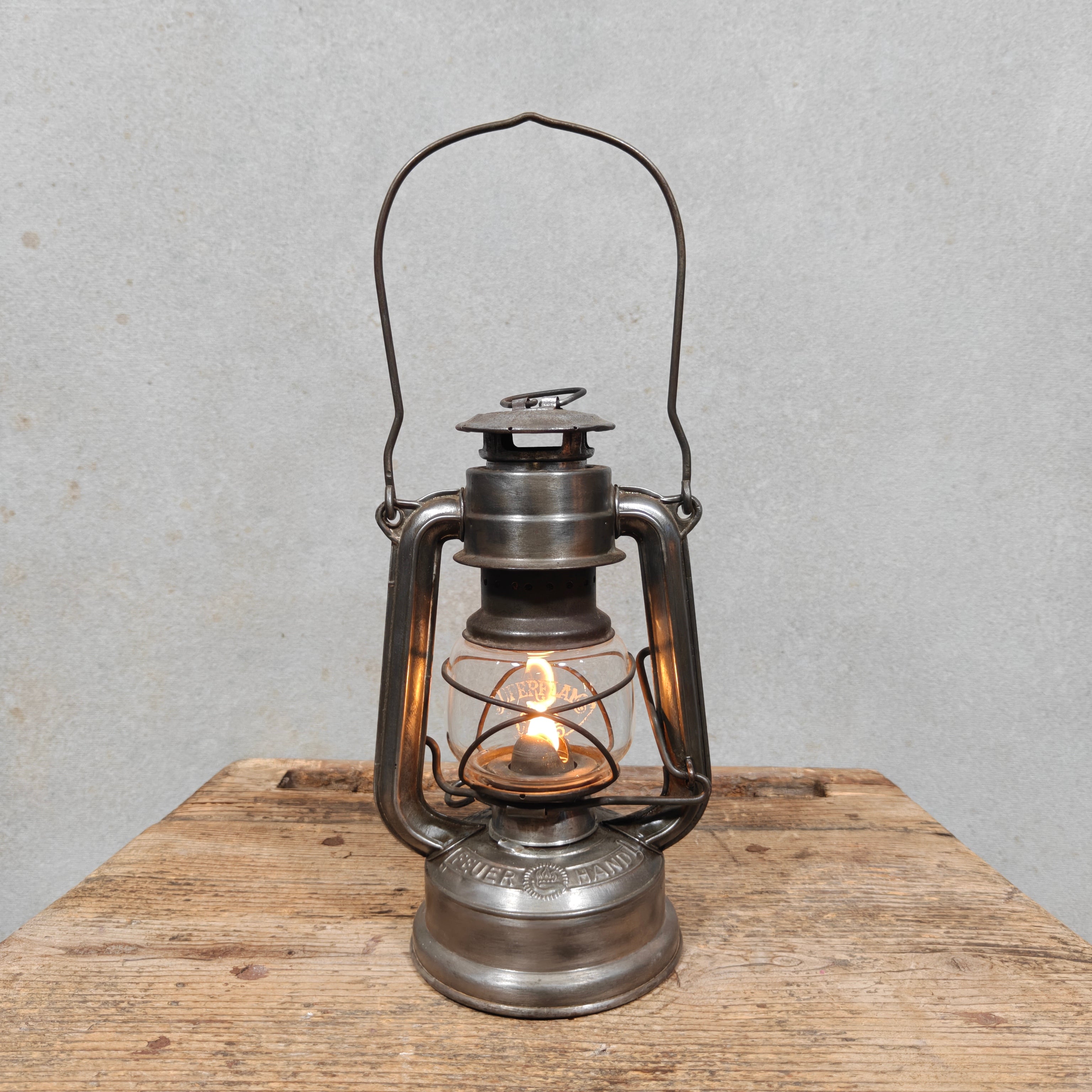 Feuerhand 175 Super Baby "Superflam" Hurricane Lantern – W. Germany, c. 1950–1955 – Working, Etched Superflam Globe