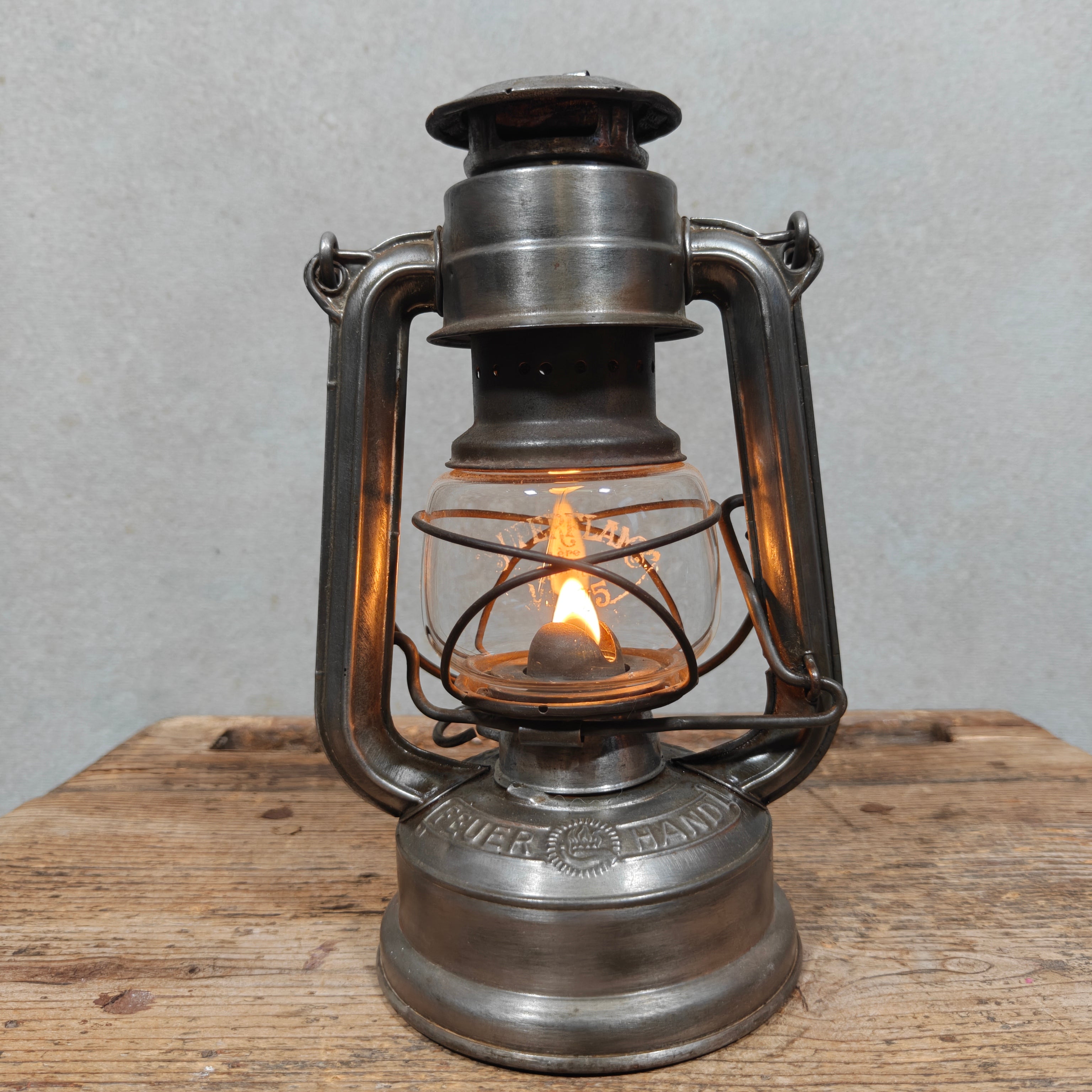Feuerhand 175 Super Baby "Superflam" Hurricane Lantern – W. Germany, c. 1950–1955 – Working, Etched Superflam Globe