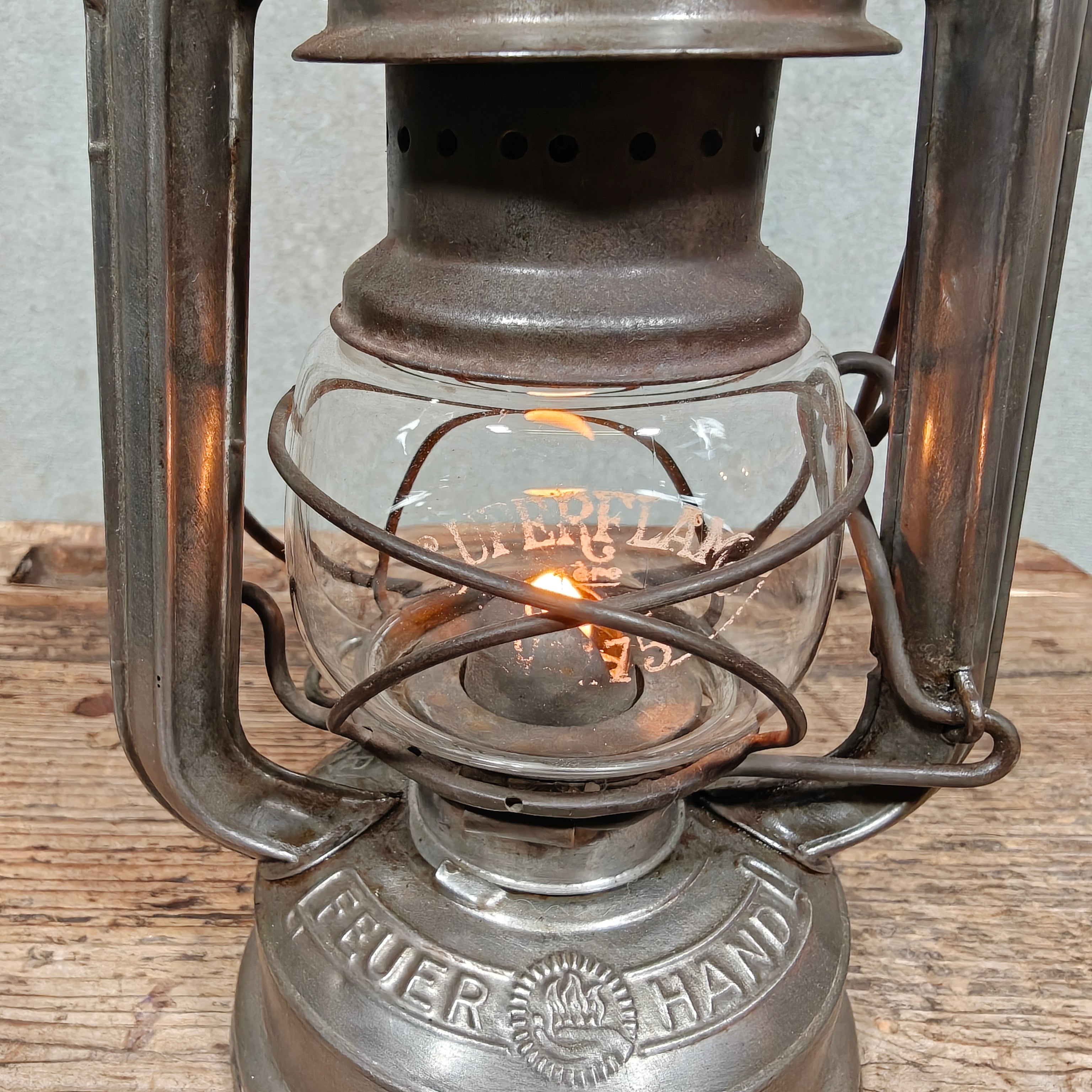 Feuerhand 175 Super Baby "Superflam" Hurricane Lantern – W. Germany, c. 1950–1955 – Working, Etched Superflam Globe
