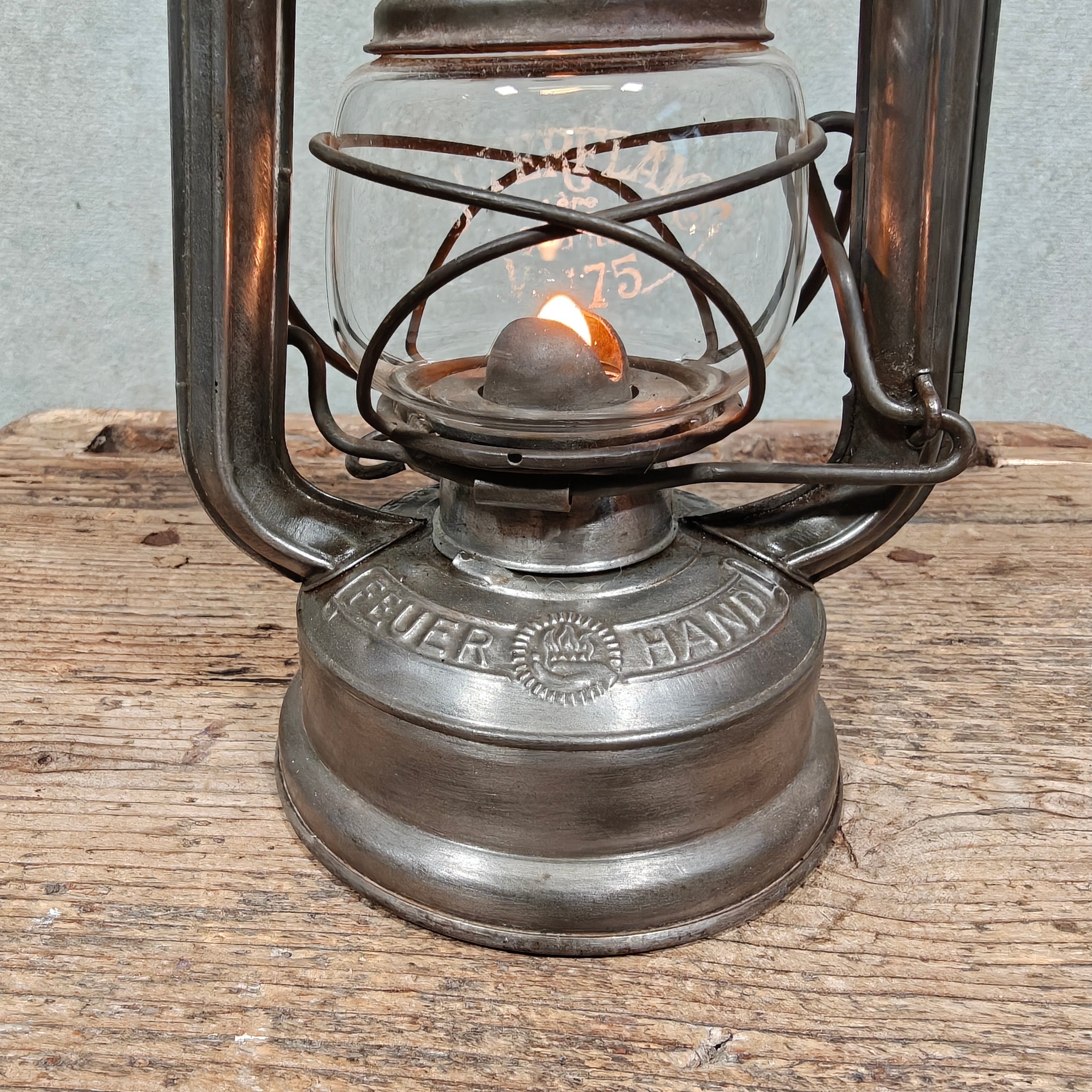 Feuerhand 175 Super Baby "Superflam" Hurricane Lantern – W. Germany, c. 1950–1955 – Working, Etched Superflam Globe