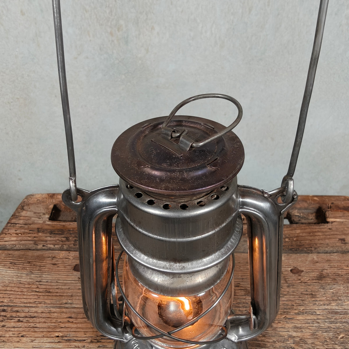 Rare Fratelli Cigada 1100 Hurricane Lantern – Italy, 1950s – Working, German Jenaer Glass Globe, Italian Copy of the Feuerhand 175