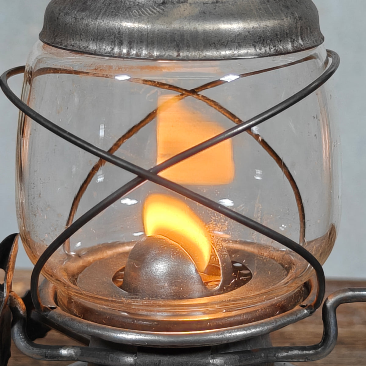 Rare Fratelli Cigada 1100 Hurricane Lantern – Italy, 1950s – Working, German Jenaer Glass Globe, Italian Copy of the Feuerhand 175