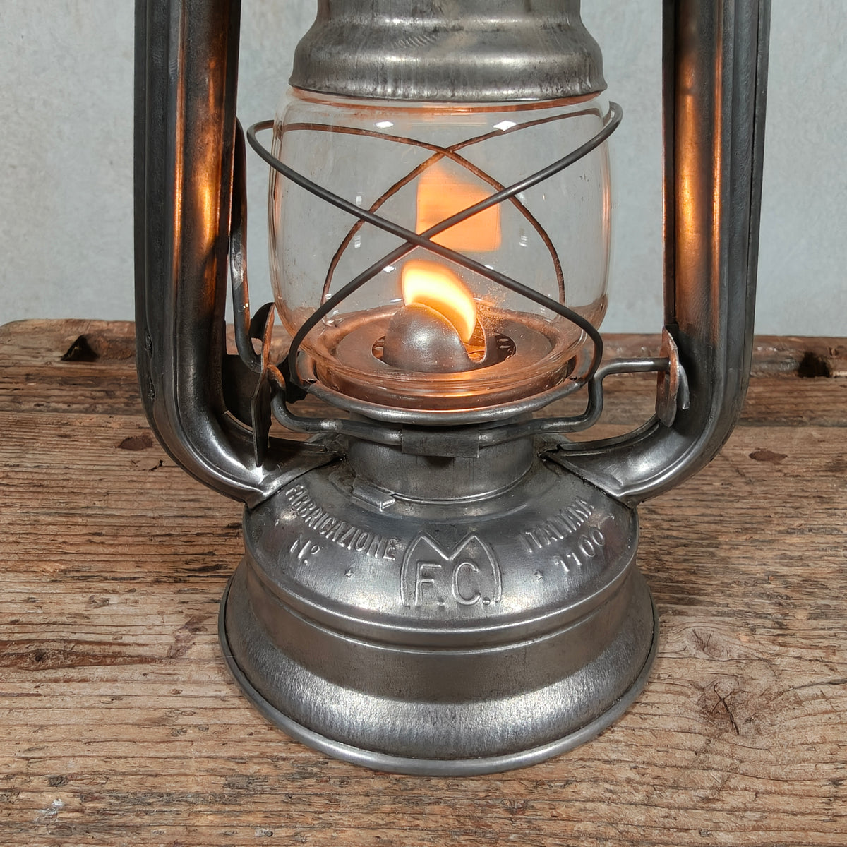 Rare Fratelli Cigada 1100 Hurricane Lantern – Italy, 1950s – Working, German Jenaer Glass Globe, Italian Copy of the Feuerhand 175