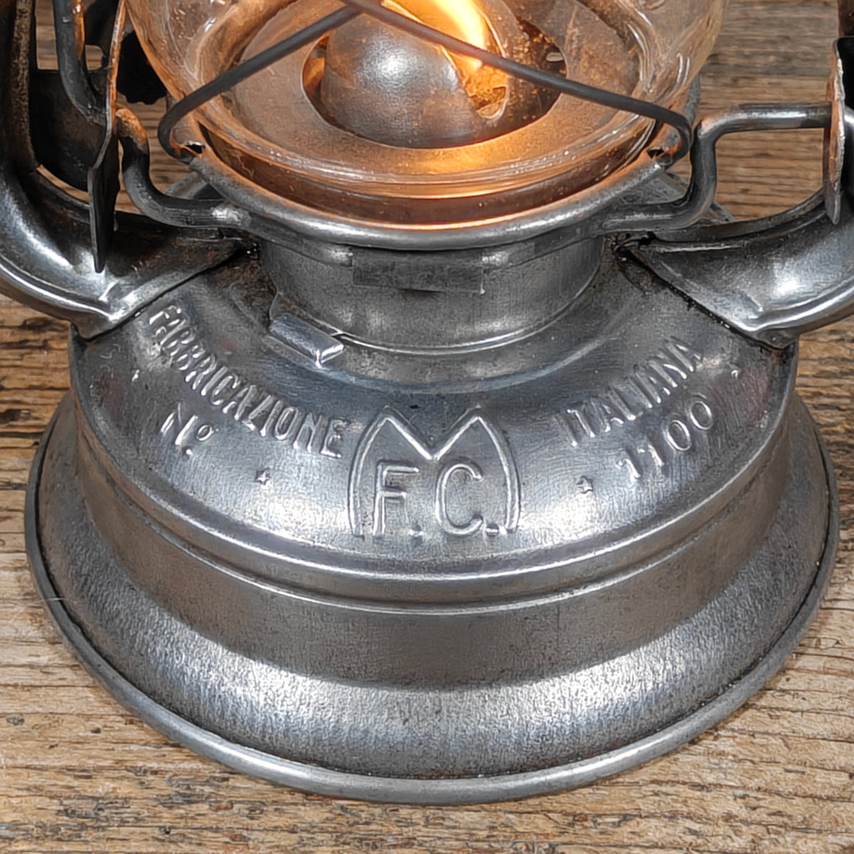 Rare Fratelli Cigada 1100 Hurricane Lantern – Italy, 1950s – Working, German Jenaer Glass Globe, Italian Copy of the Feuerhand 175