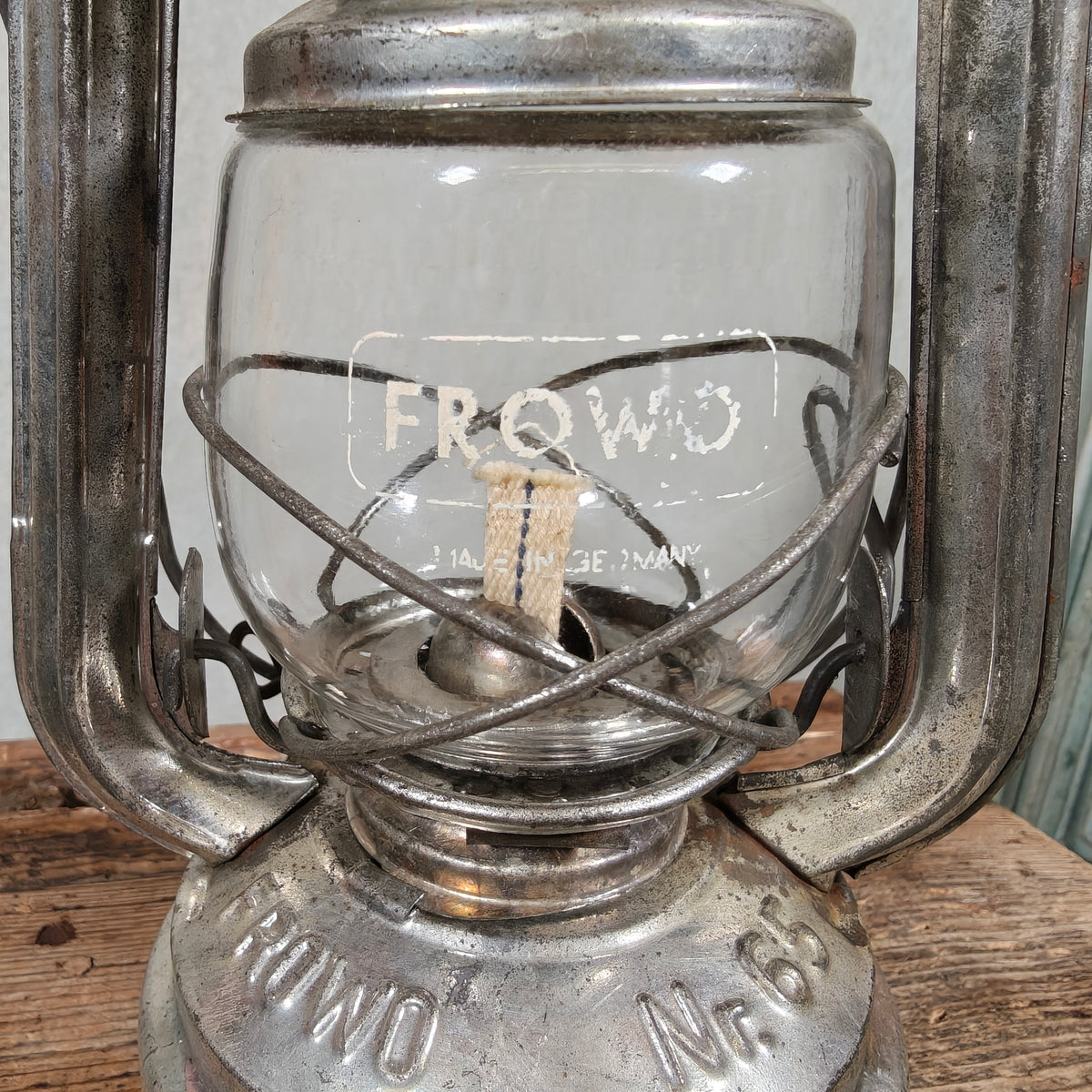 Beautiful Frowo No. 65 Hurricane Lantern with Large Fount – Made in Germany, 1950s-60s – New Old Stock, Unused, Original Marked Globe