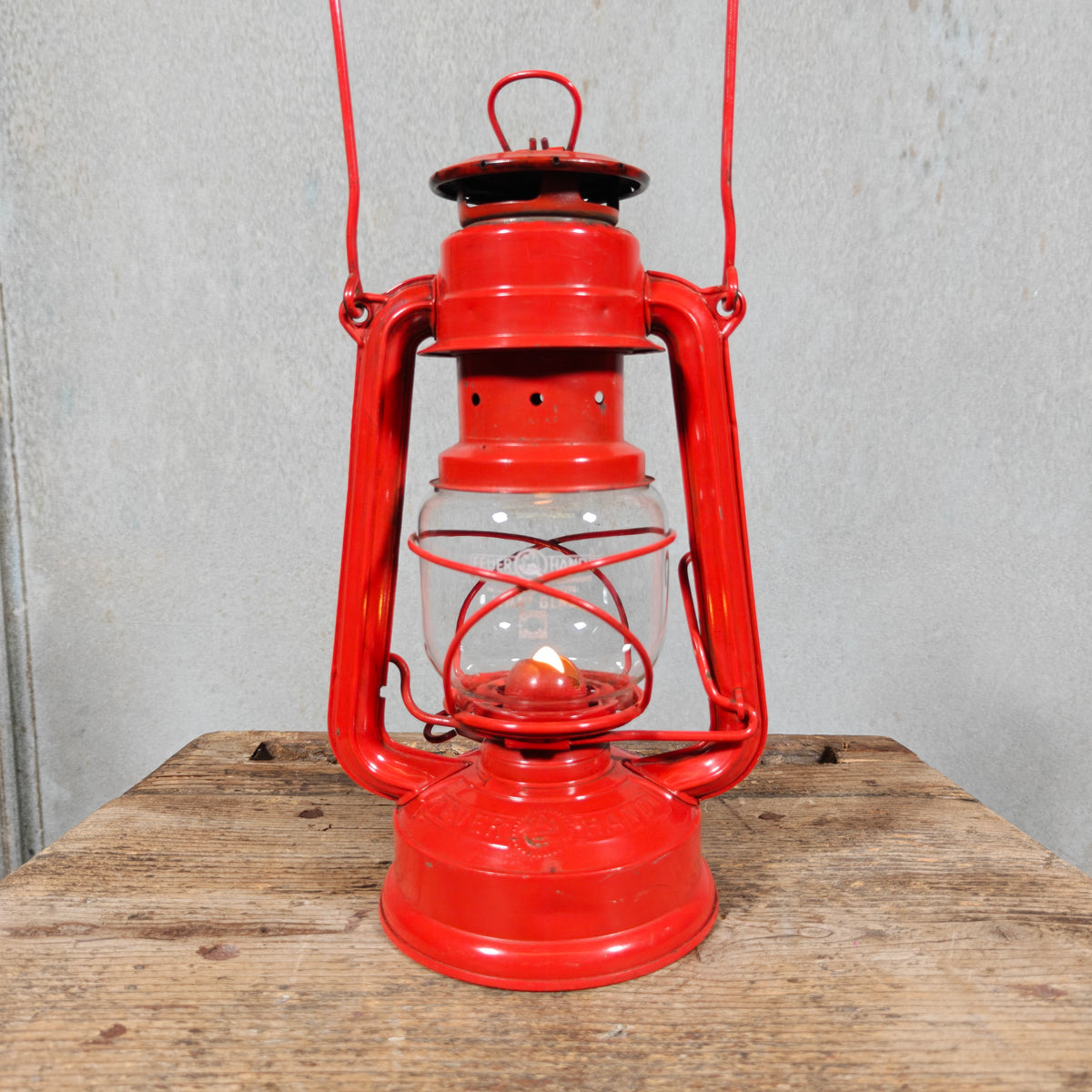 Vintage Feuerhand 275 Baby Hurricane Lantern in Original Red Paint – Western Germany – Working Kerosene Lantern with Marked Globe