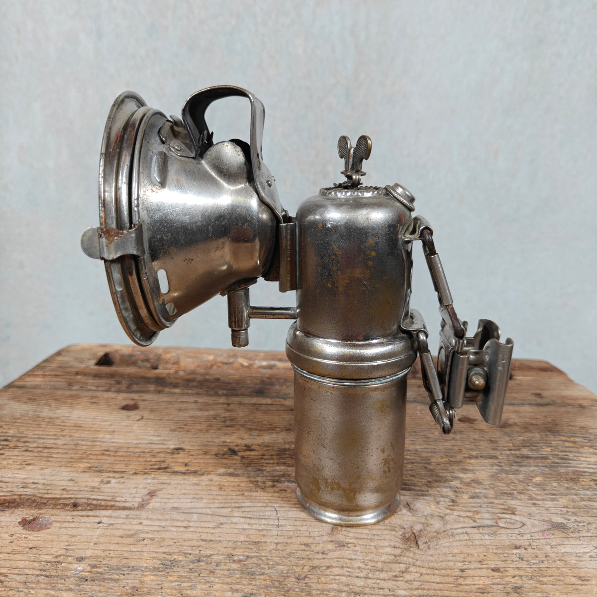 Antique Carbide Bicycle Lamp Herm. Riemann's Favorit No. 270B – Chemnitz-Gablenz, c. 1900–1920 – Nickel, Oak Leaf and DRGM