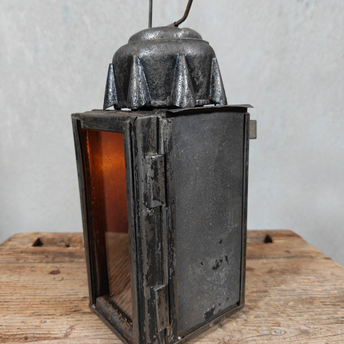 Antique Candle Lantern with Sliding Shutter and Swivelling Handle – Unmarked, c. 1900–1930 – Well-Worn but Usable