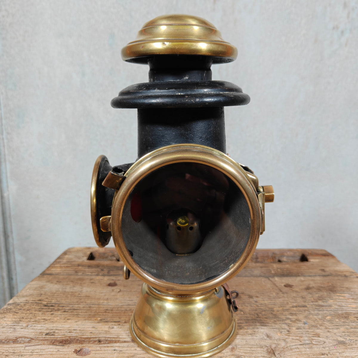 Antique Belgian Car Lamp Innovation Automobile – Dethoor et Schinckus, Brussels, c. 1900–1915 – Working Kerosene Lamp with Red Side Lens