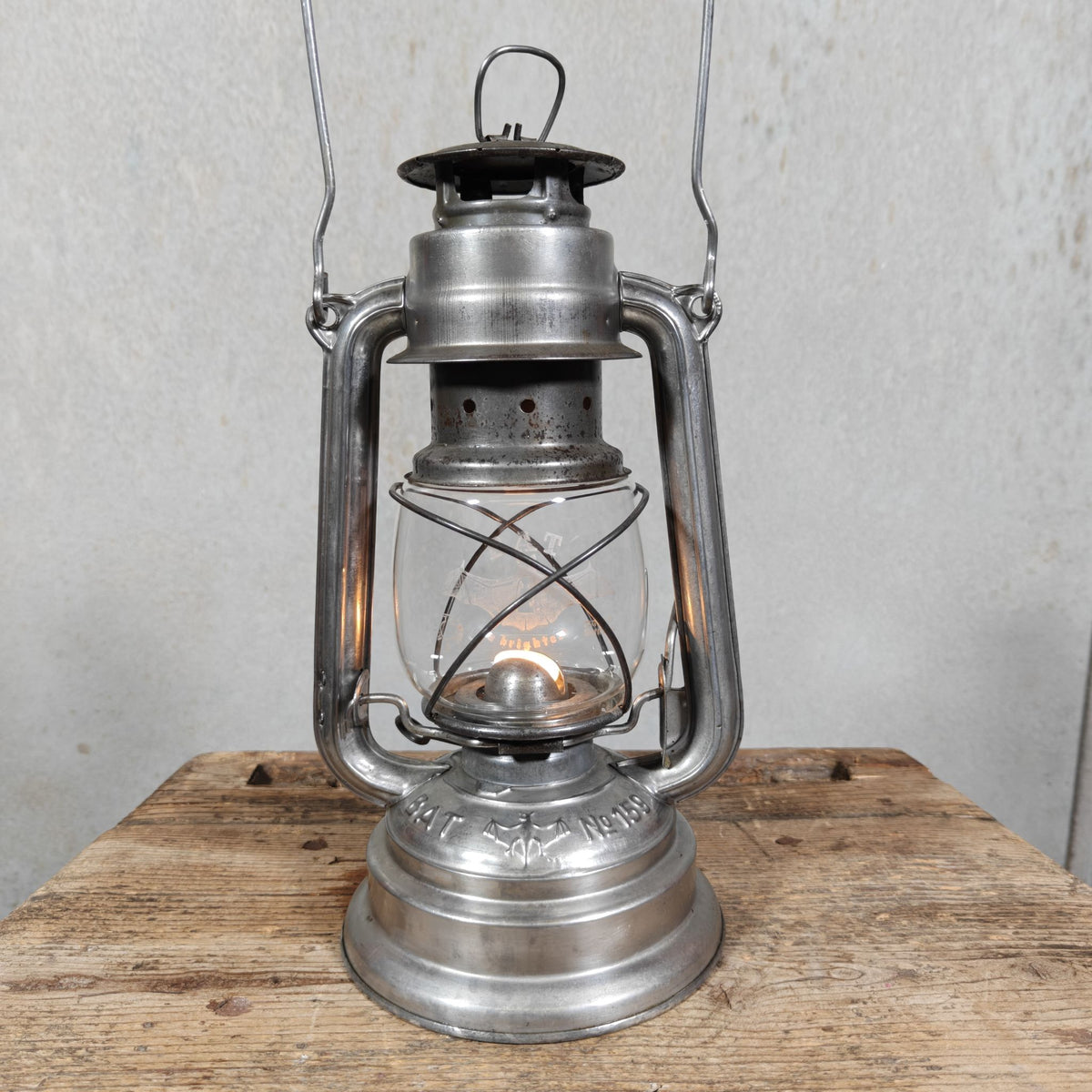 Vintage BAT No. 159 Hurricane Lantern from East Germany – Marked Made in GDR, Globe Marked BAT is Brightest – c. 1970–1989