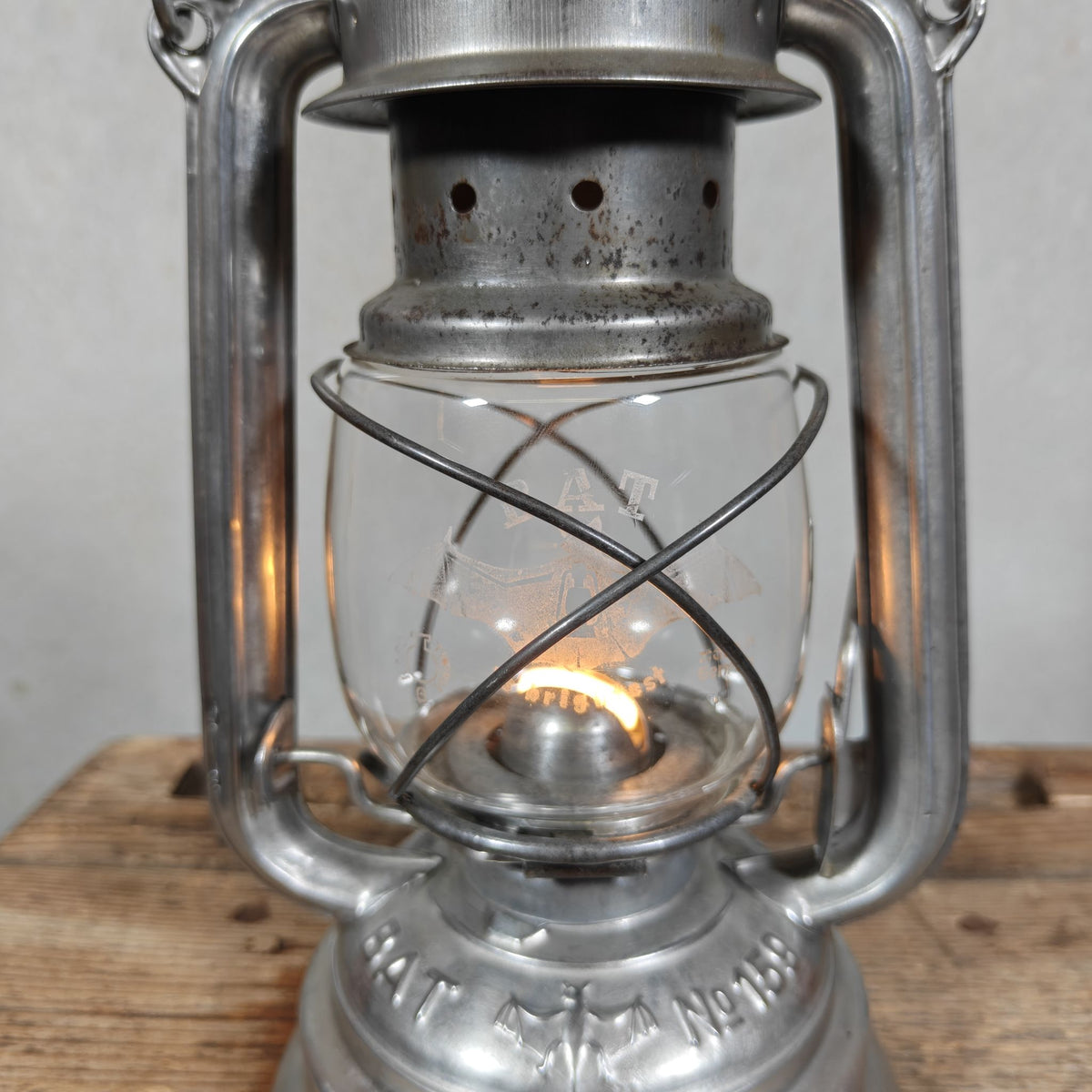 Vintage BAT No. 159 Hurricane Lantern from East Germany – Marked Made in GDR, Globe Marked BAT is Brightest – c. 1970–1989