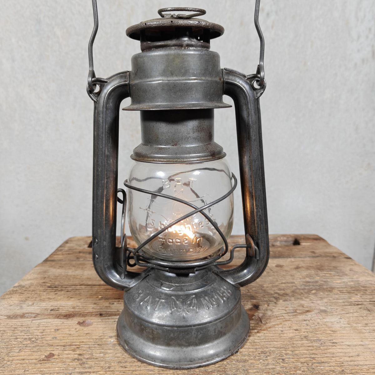Beautiful 1950s BAT 158 Hurricane Lantern – Early Example with Embossed Bat is Brightest Globe – Made in Germany