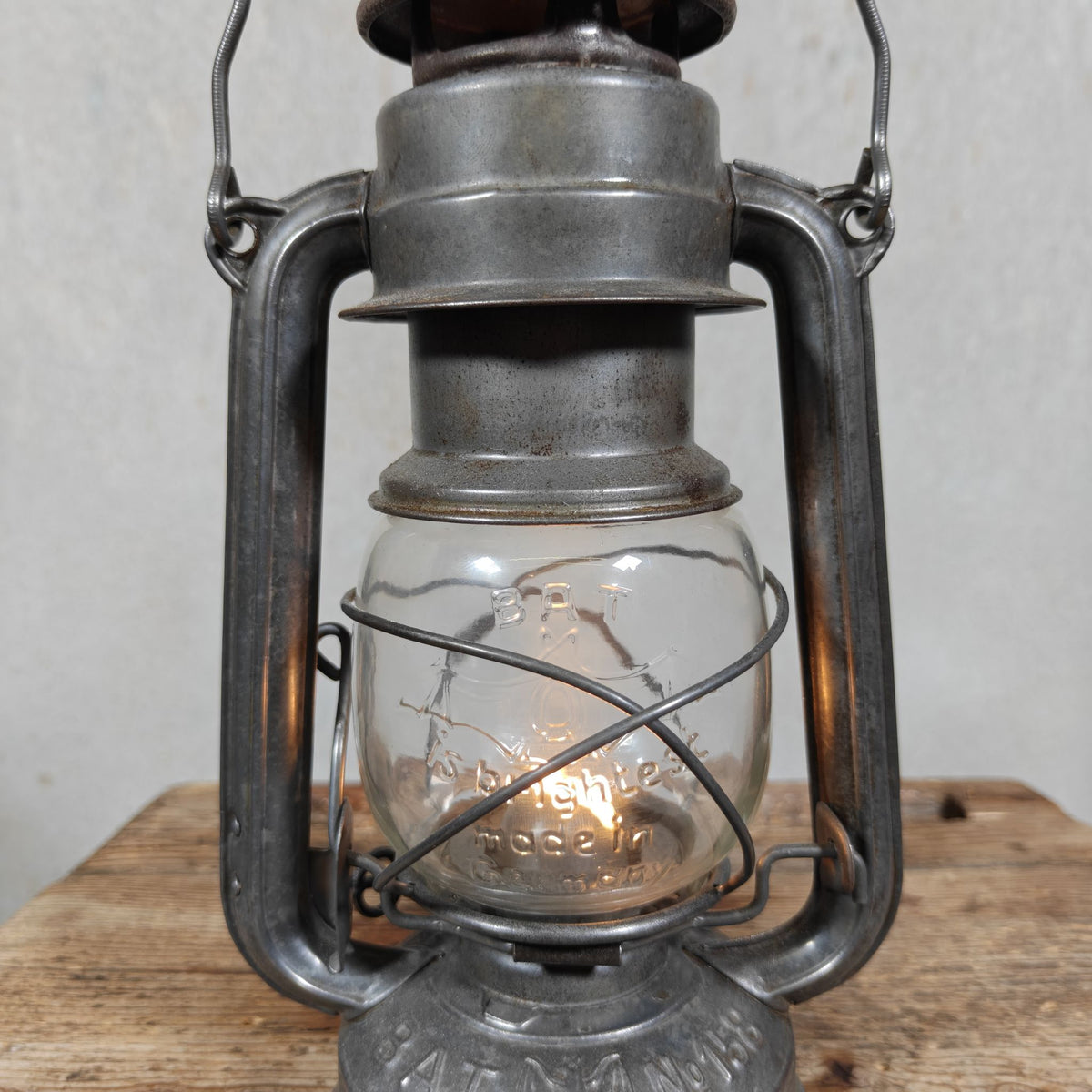 Beautiful 1950s BAT 158 Hurricane Lantern – Early Example with Embossed Bat is Brightest Globe – Made in Germany