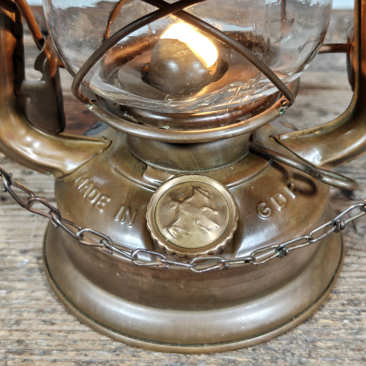 Vintage Batela BAT 158 Hurricane Lantern in Tombac – with Black Reflector and Chain – 1970s, Working