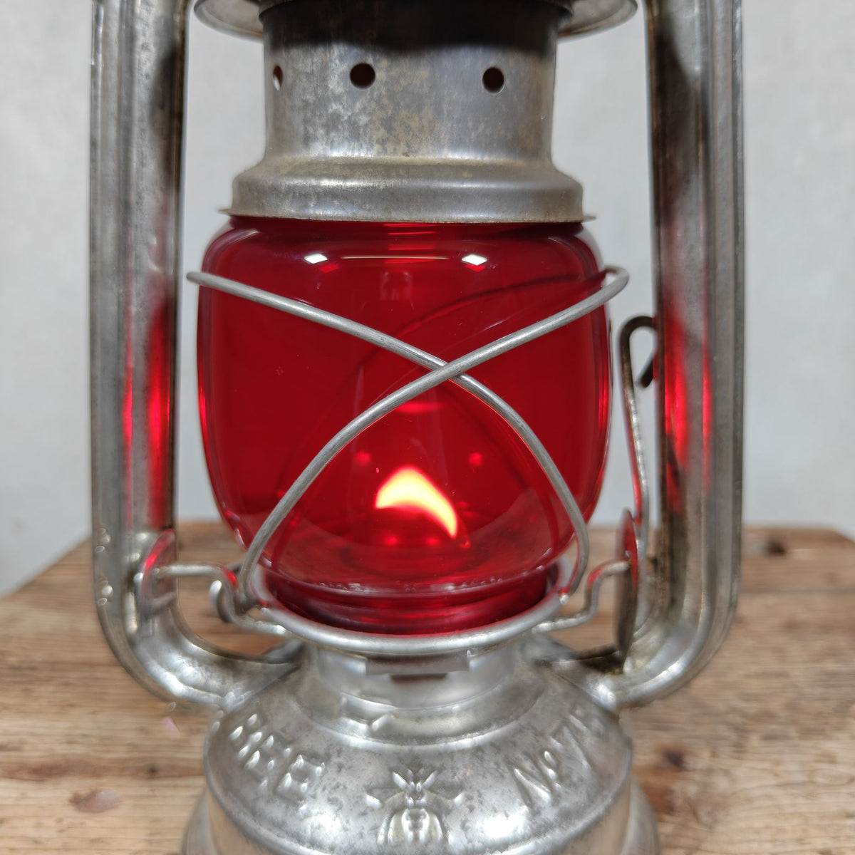 Vintage Bee No 75 Hurricane Lantern with Red Globe – Export Version of the BAT 158 – 1960s