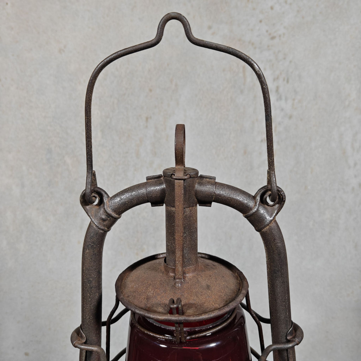 Beautiful Feuerhand 201 Hurricane Lantern from the 1920s, with Rare Red Glass Bearing the Feuerhand Logo