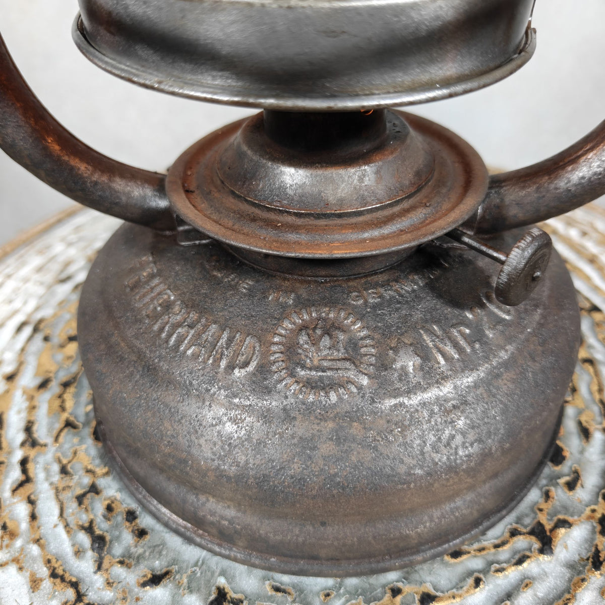 Beautiful Feuerhand 201 Hurricane Lantern from the 1920s, with Rare Red Glass Bearing the Feuerhand Logo