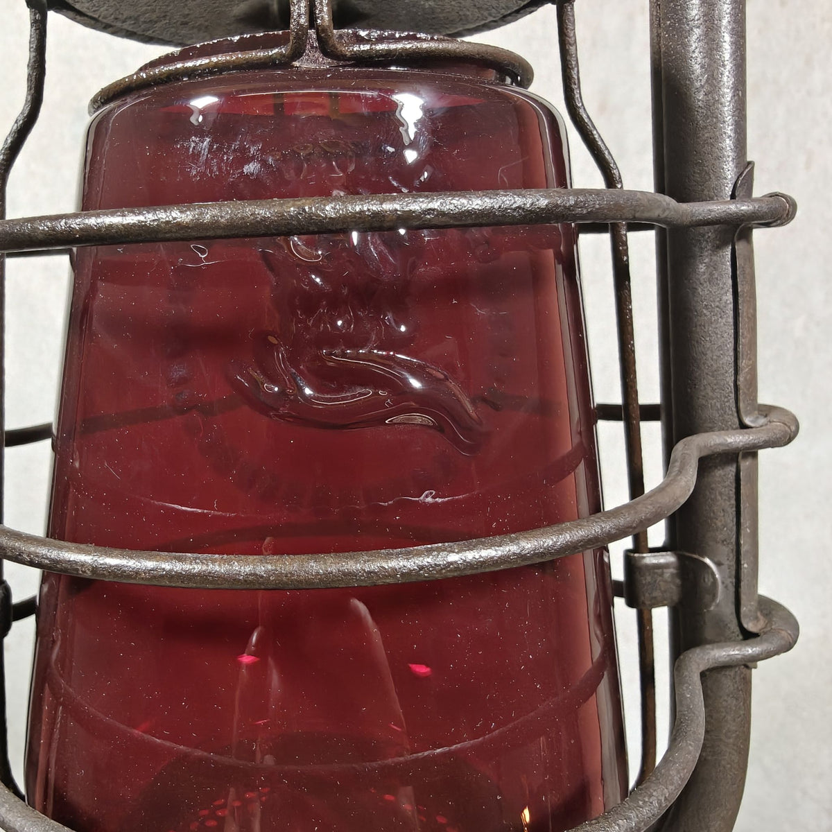 Beautiful Feuerhand 201 Hurricane Lantern from the 1920s, with Rare Red Glass Bearing the Feuerhand Logo