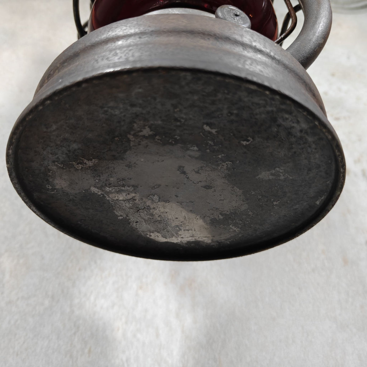 Beautiful Feuerhand 201 Hurricane Lantern from the 1920s, with Rare Red Glass Bearing the Feuerhand Logo