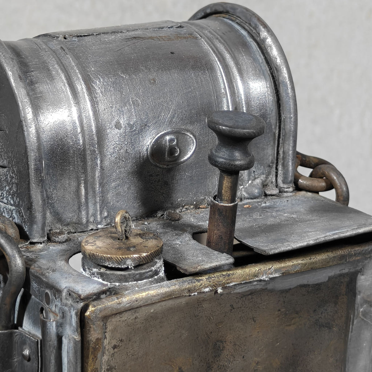Special Belgian Carbide Signal Lamp – Orlians & Co, Mechelen, Belgium, 1948. Unusually made of steel; most are brass.