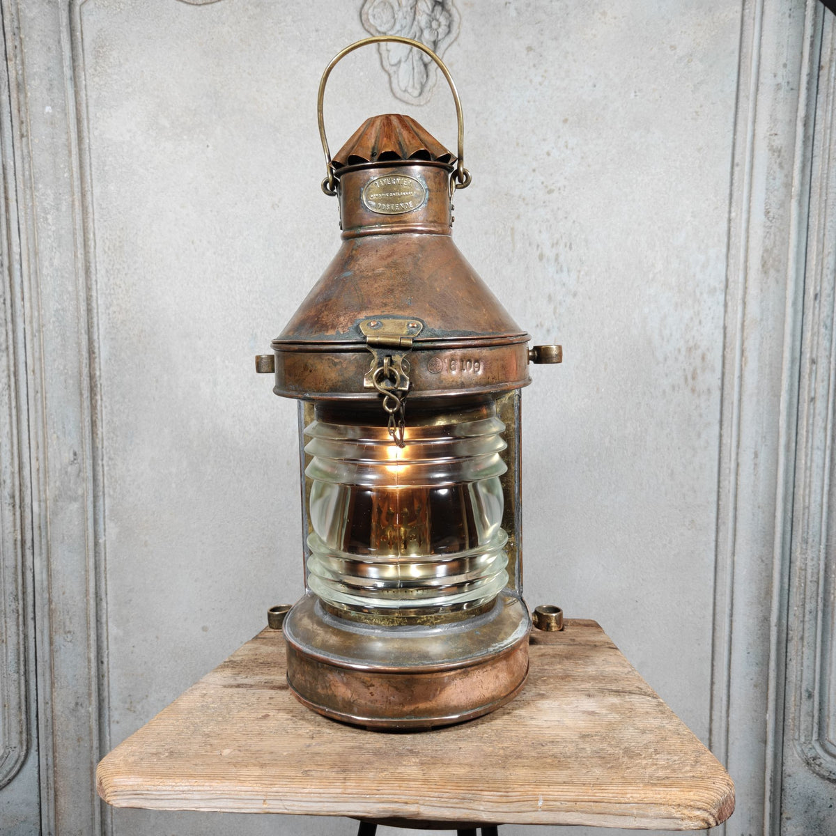 Fantastic Large Copper Ship's Lamp, Navigation Light, Masthead Light by the Belgian Maker Tavernier