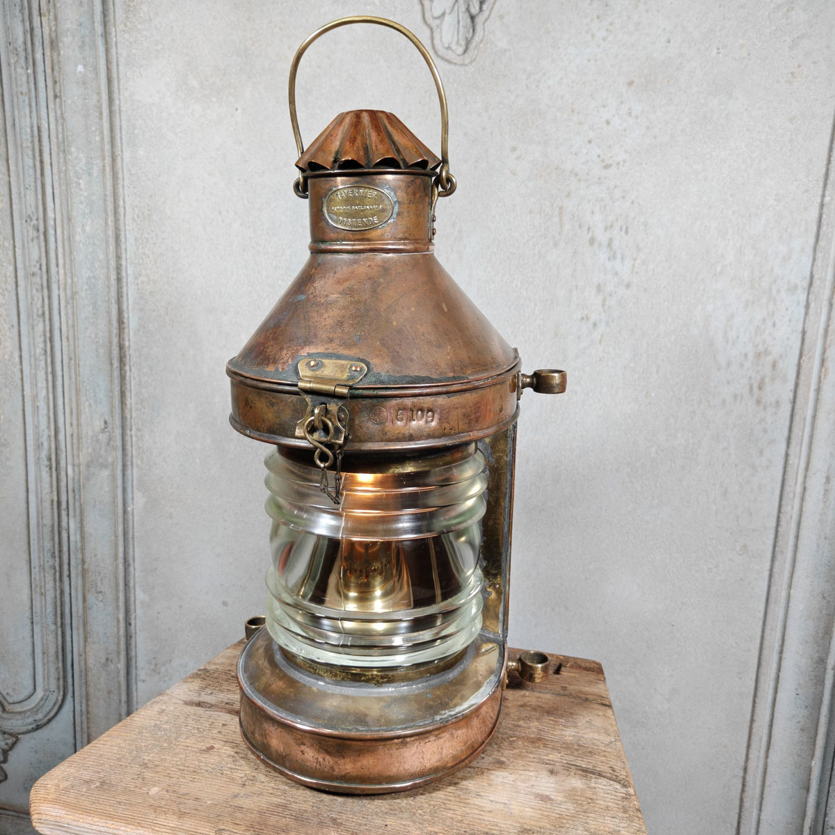 Fantastic Large Copper Ship's Lamp, Navigation Light, Masthead Light by the Belgian Maker Tavernier
