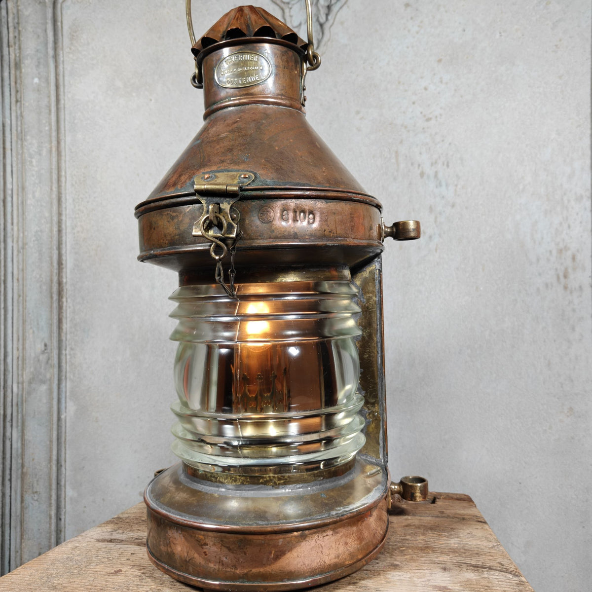 Fantastic Large Copper Ship's Lamp, Navigation Light, Masthead Light by the Belgian Maker Tavernier