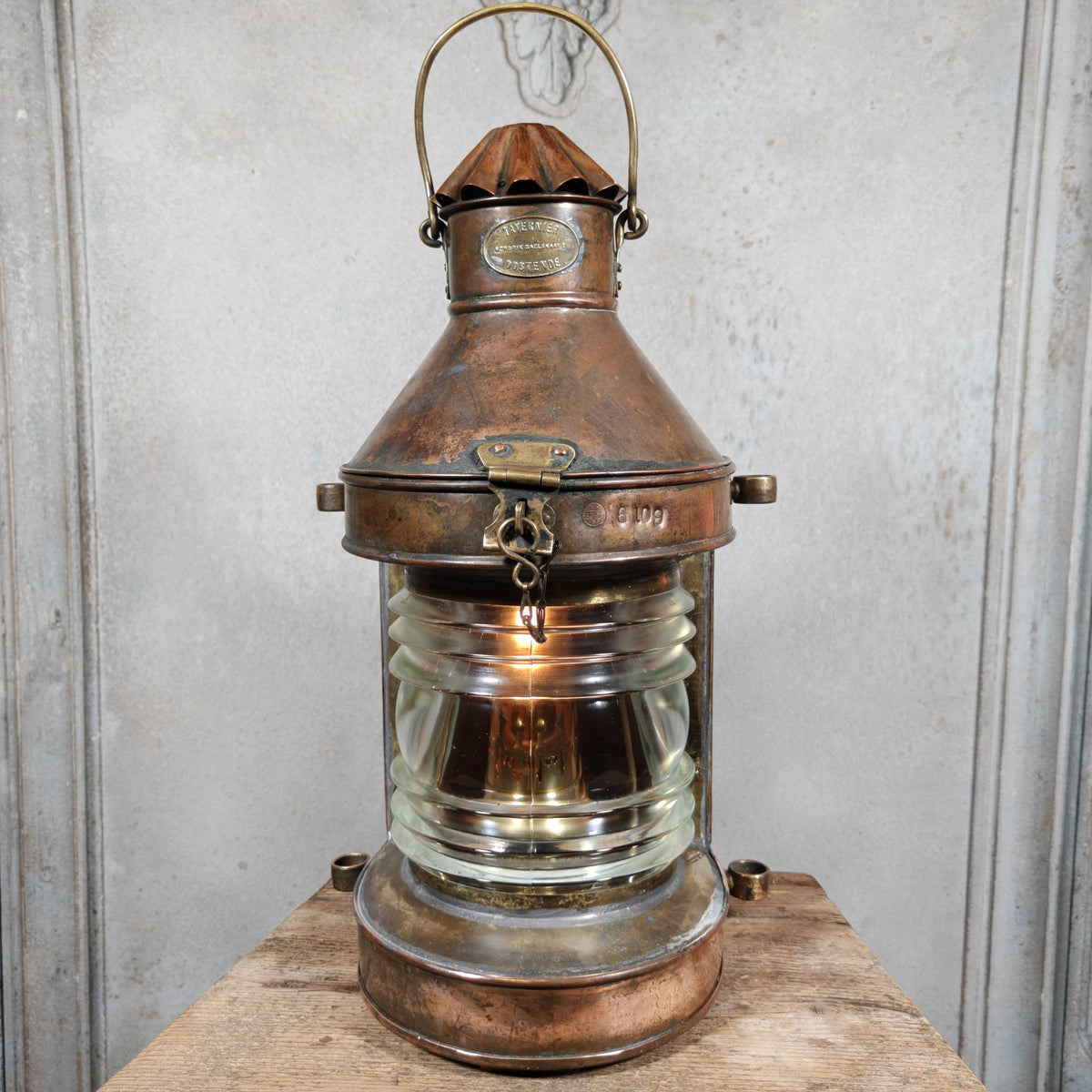 Fantastic Large Copper Ship's Lamp, Navigation Light, Masthead Light by the Belgian Maker Tavernier